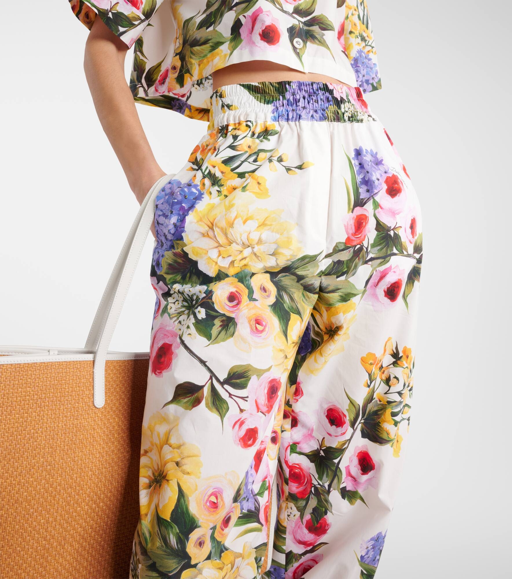 Floral cotton poplin tapered pants - 4