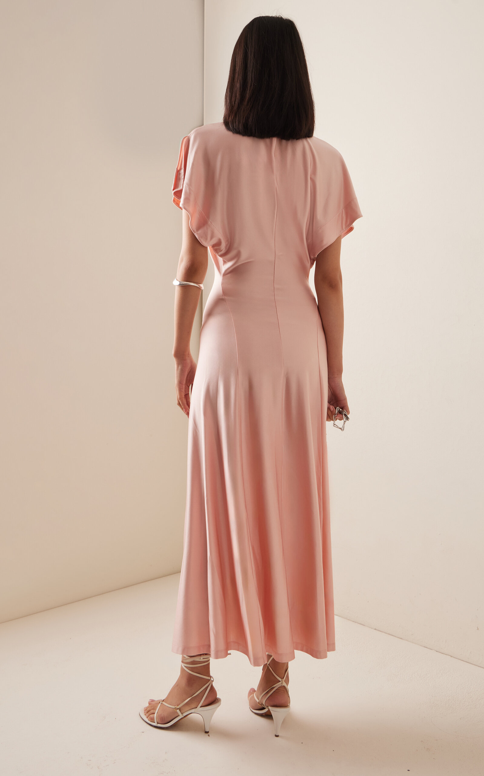 Gathered Satin Jersey Midi Dress pink - 4
