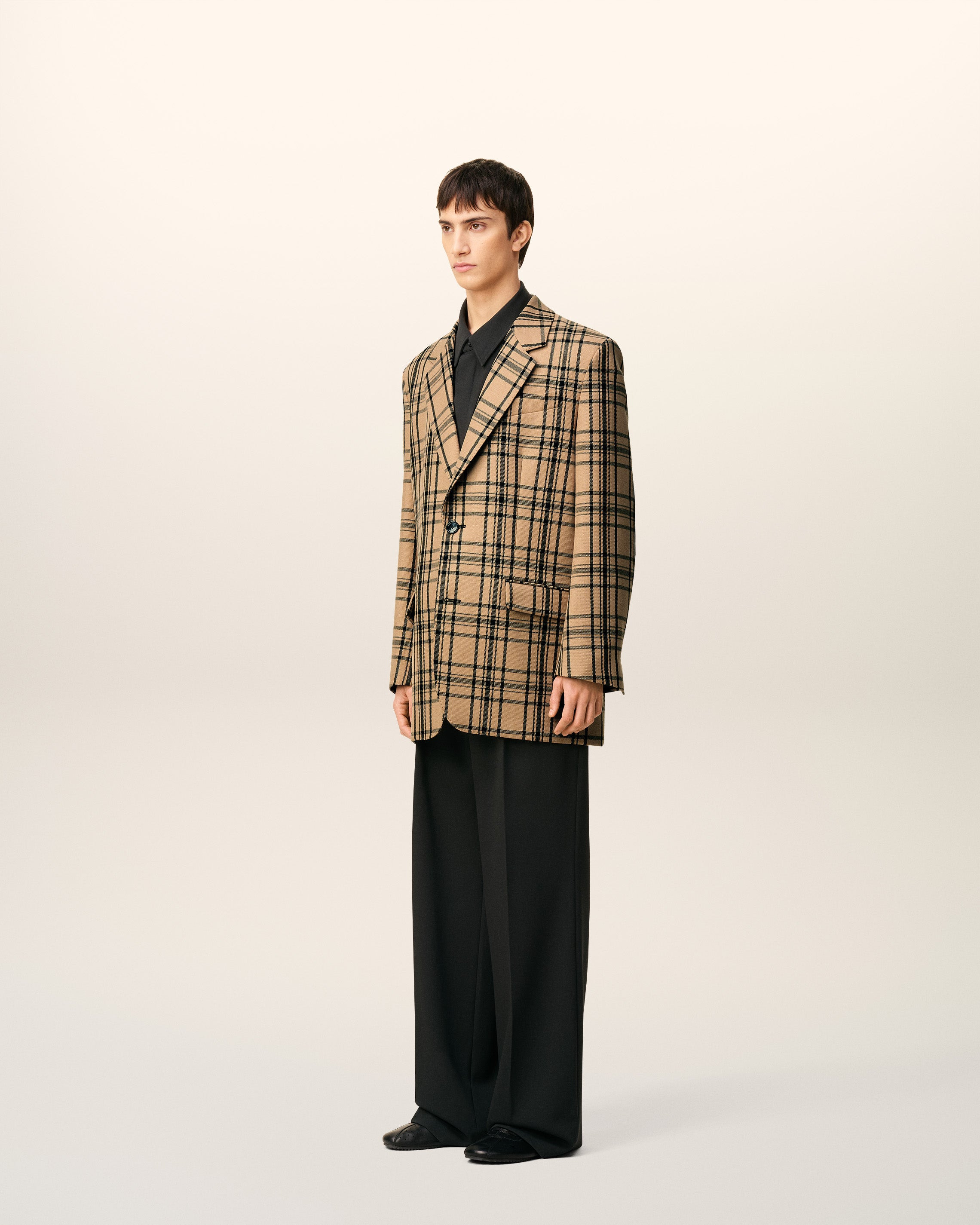 BROWN WOOL CHECKED LOOSE JACKET - 6