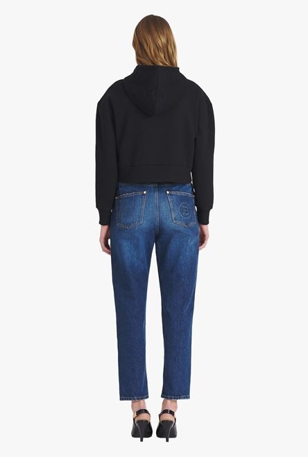 Cropped black cotton sweatshirt with gold Balmain logo - 3