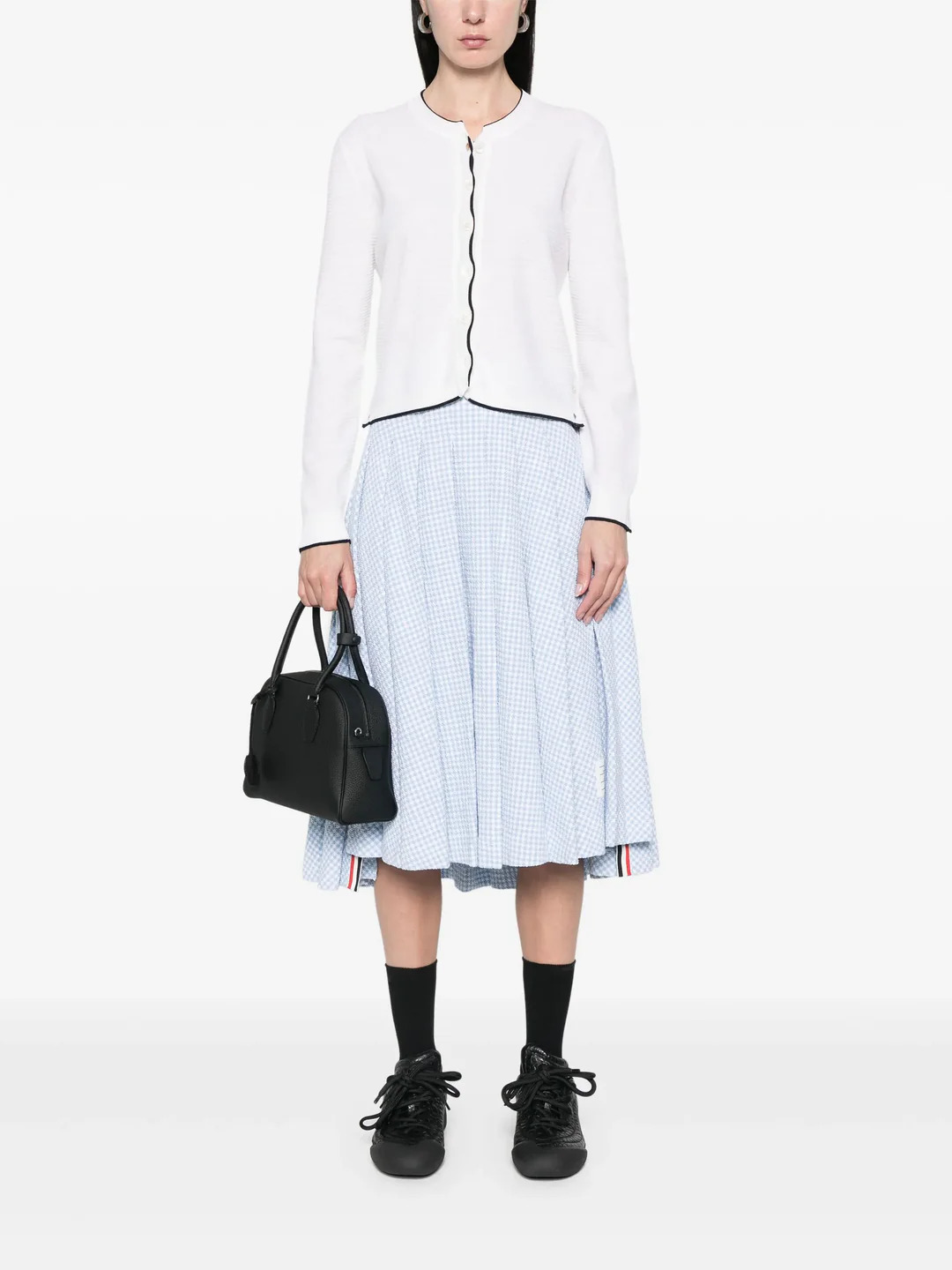 Wool Crepe 4-Bar Crew Neck Cardigan Women - 2