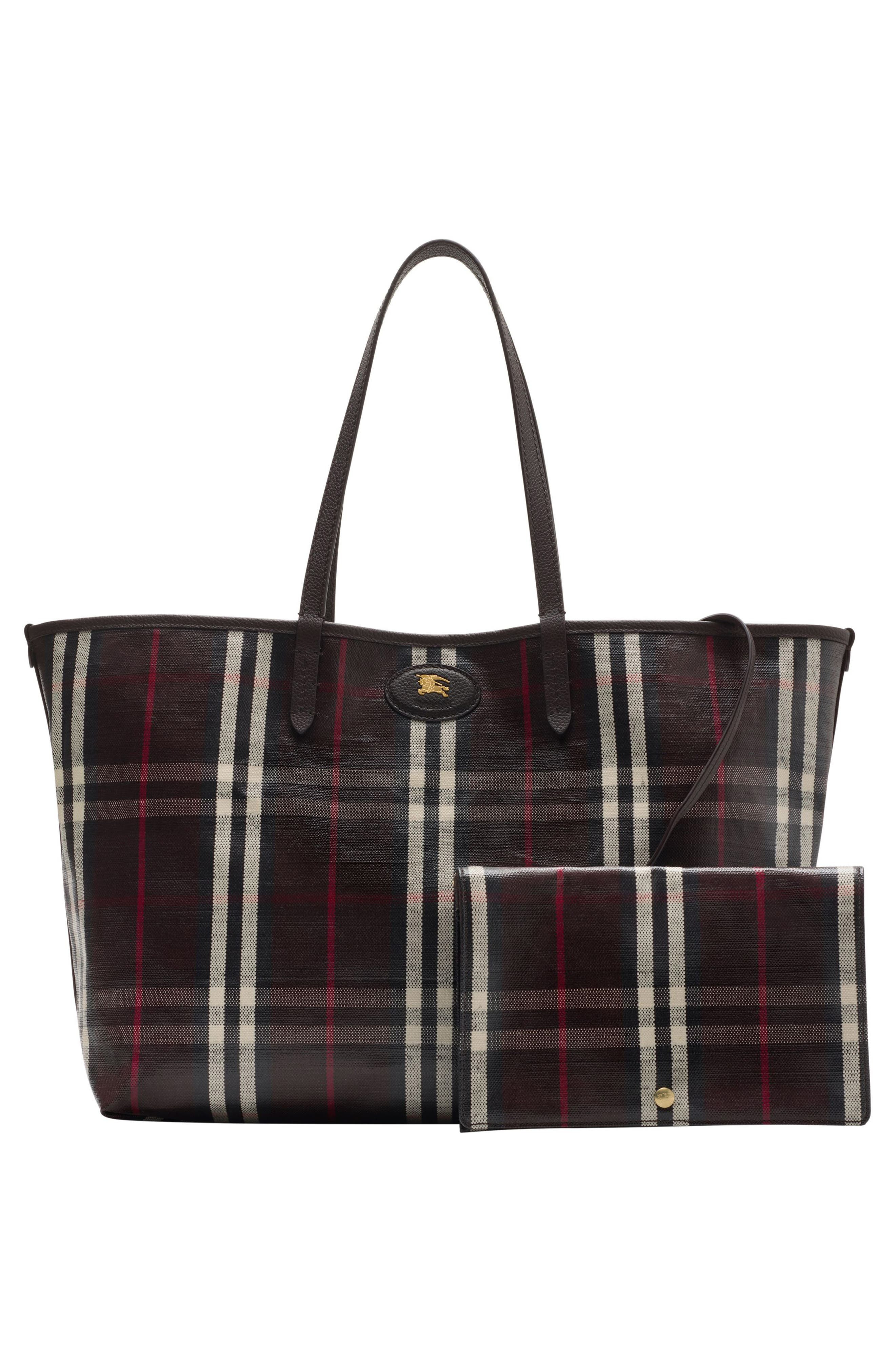 burberry Medium Highlands Check Coated Canvas Tote in Mahogany at Nordstrom - 5