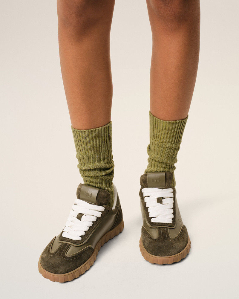 AMI Paris GREEN COWHIDE LEATHER STEP SNEAKERS outlook