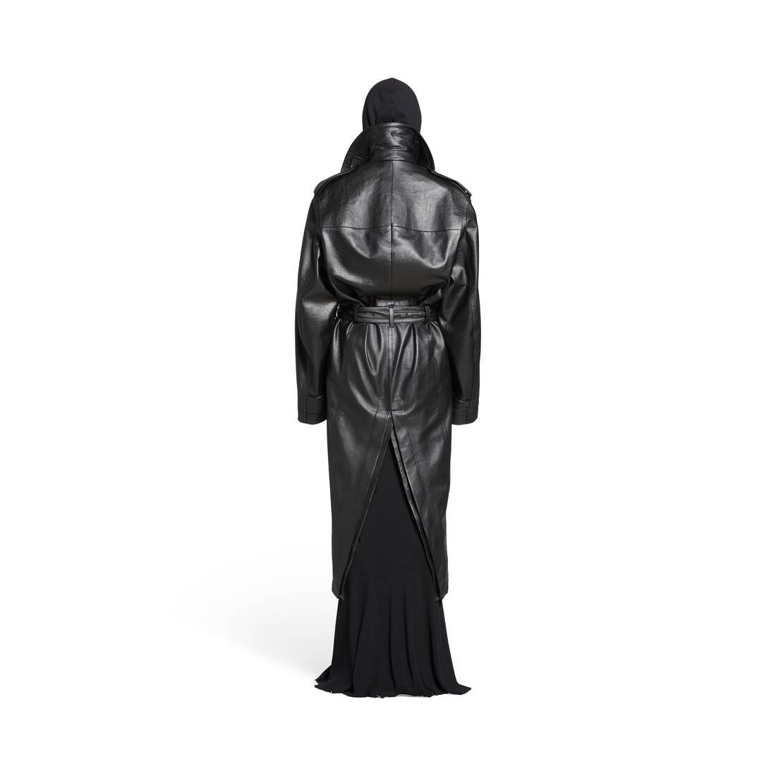 Women's Fitted Cocoon Trench in Black - 4