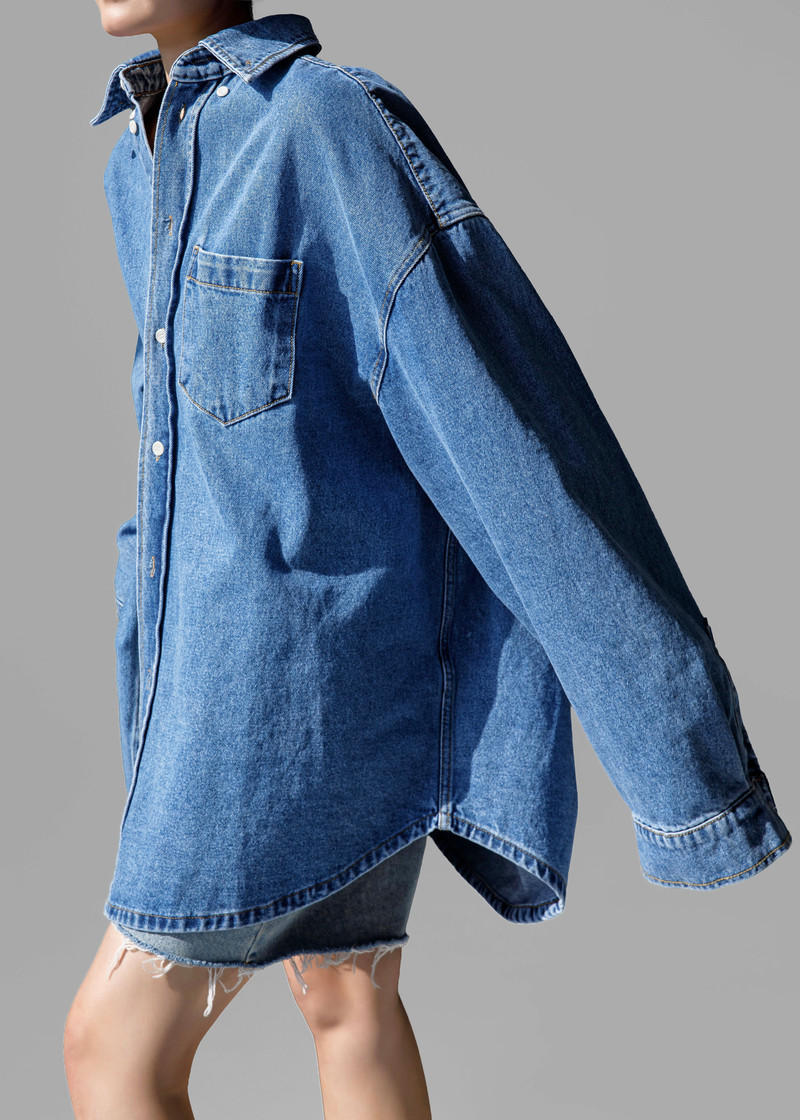 Belvis Oversized Denim Shirt - Medium Wash 4