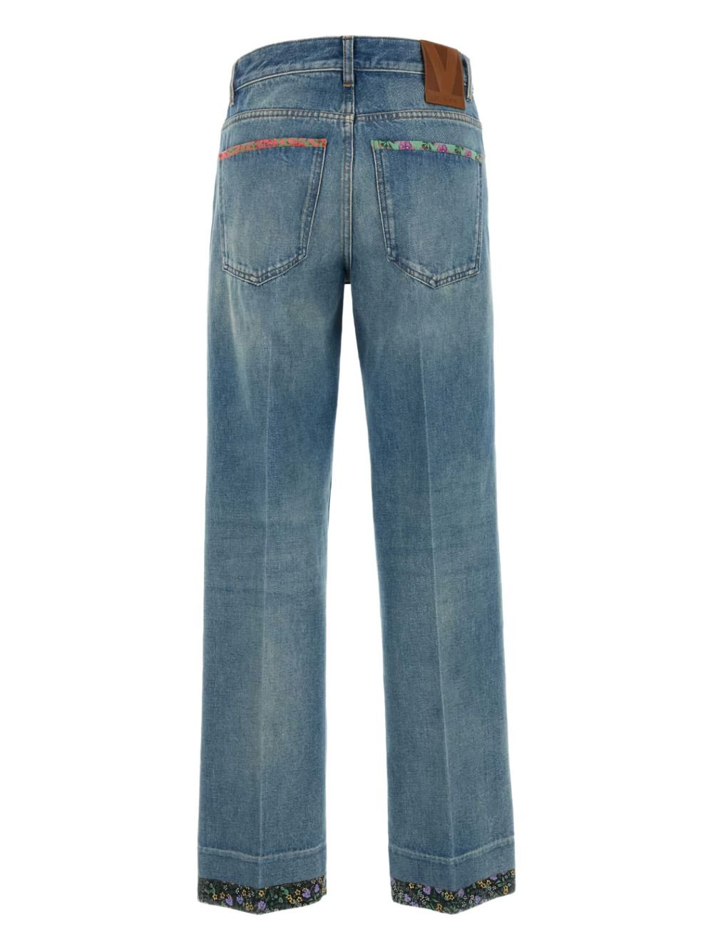 floral-trim jeans - 2