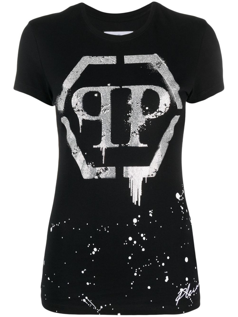 crystal-embellished logo T-shirt 1