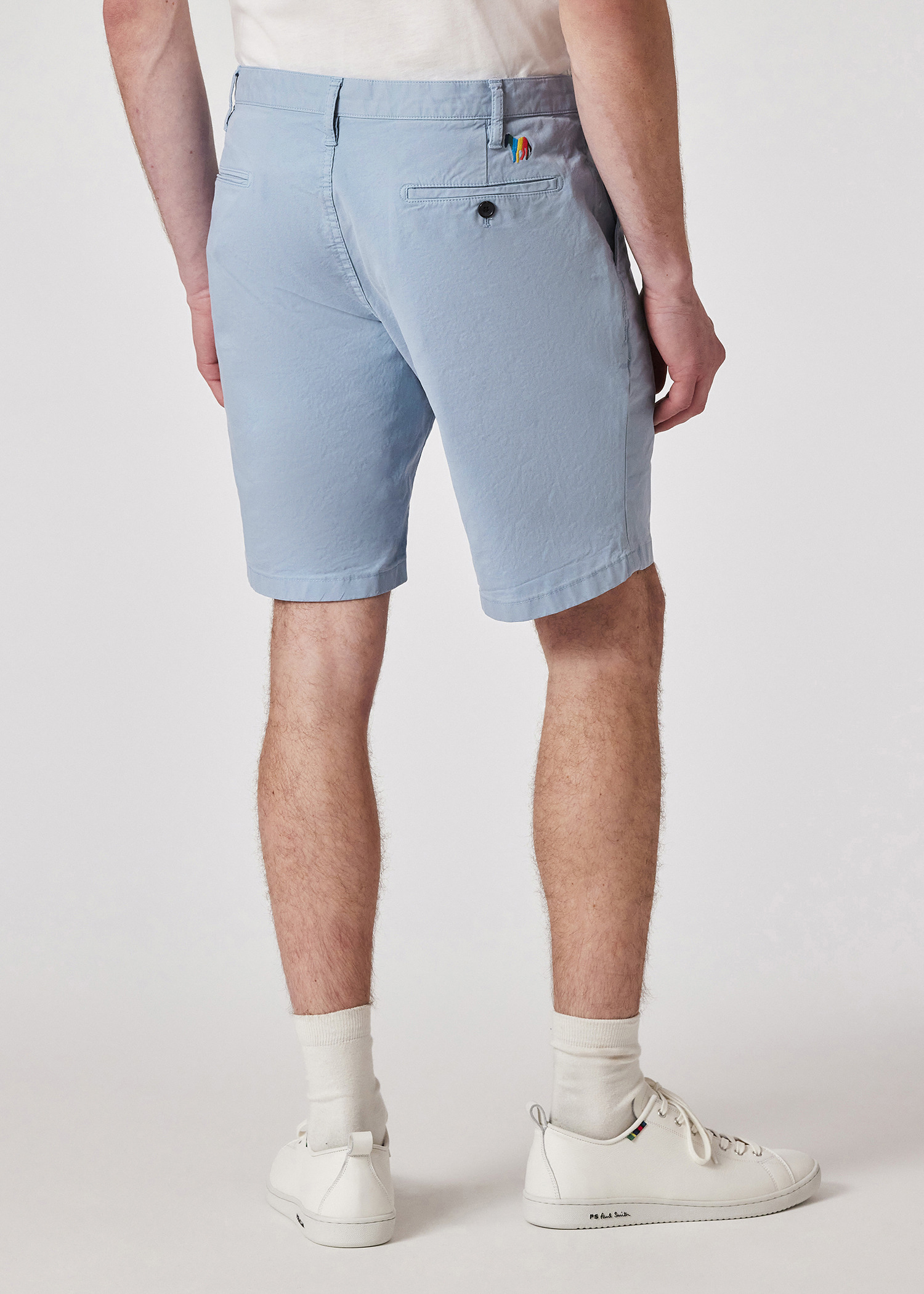 Light Blue Cotton-Twill 'Broad Stripe Zebra' Shorts - 5