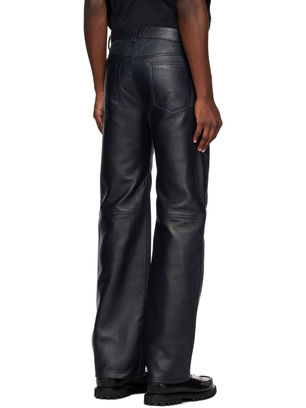 Navy Henry Leather Pants - 3