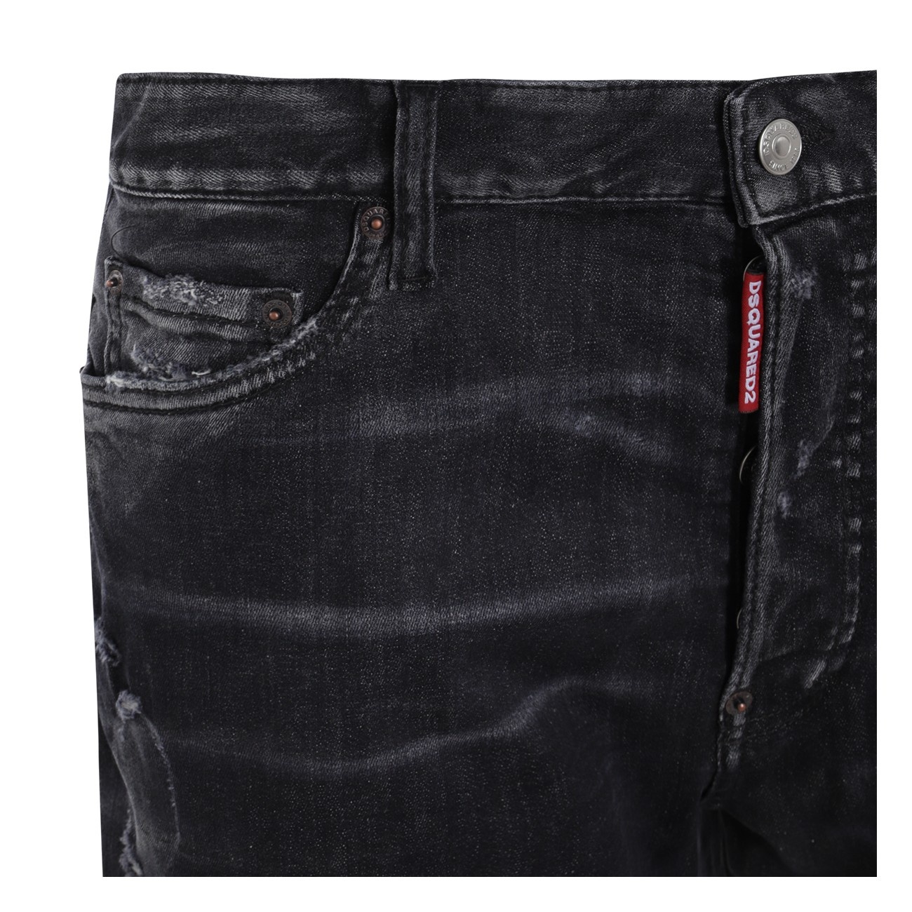 black cotton blend denim shorts - 3