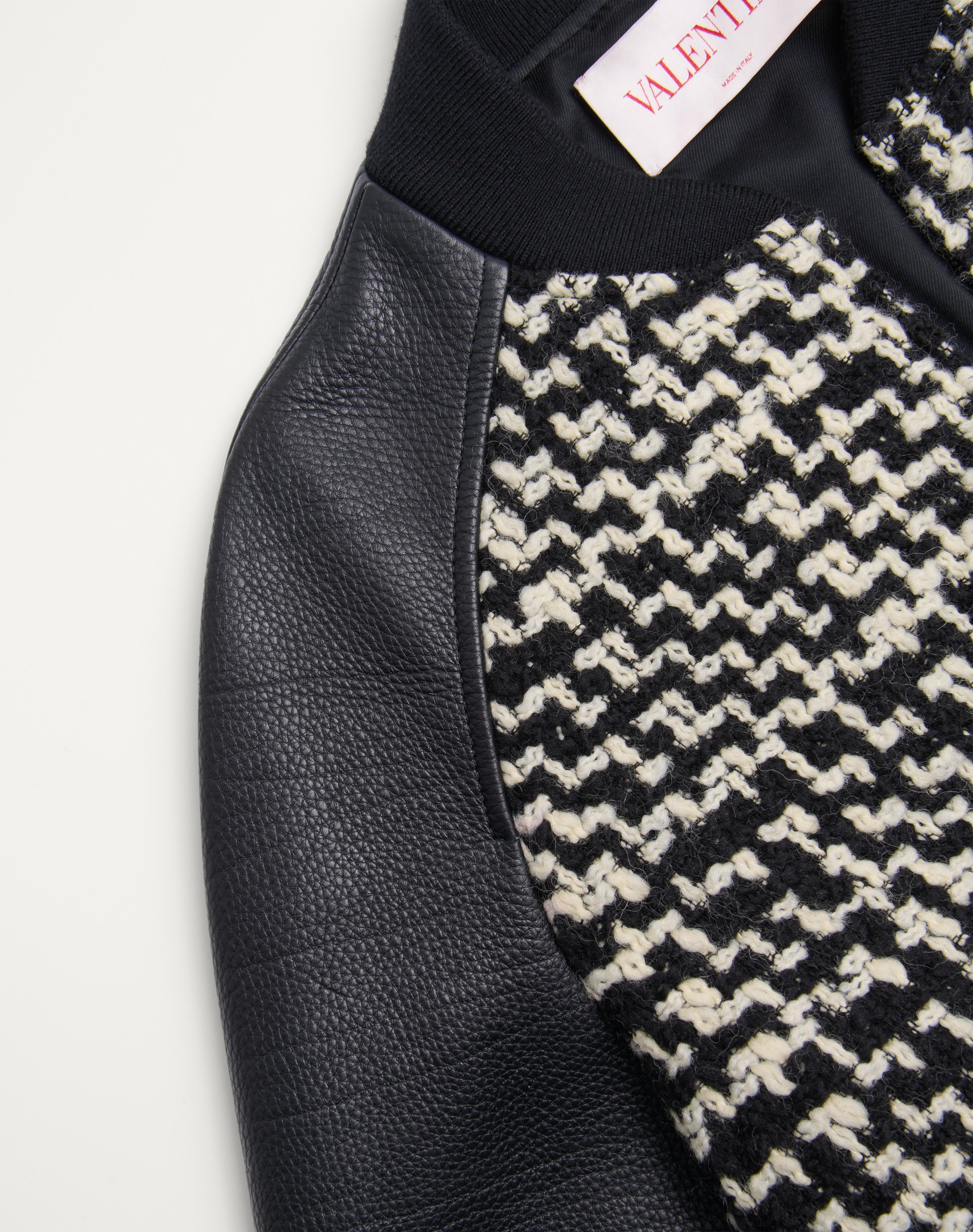 WOOL TWEED BOMBER JACKET WITH CHEZ VALENTINO PATCH - 3