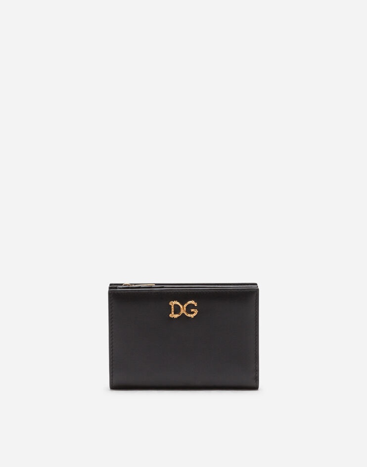 Small plain calfskin wallet with baroque logo - 1