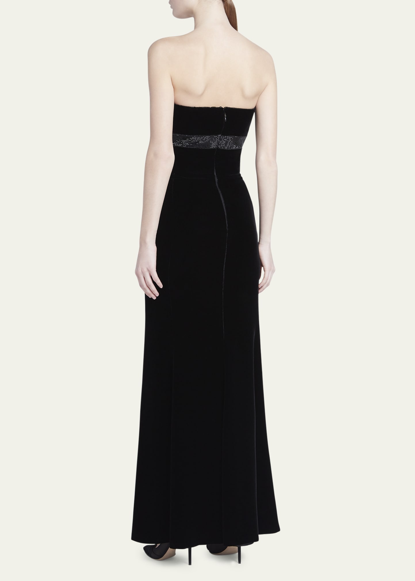 Strapless Strass Embellished Velvet Trumpet Gown - 3