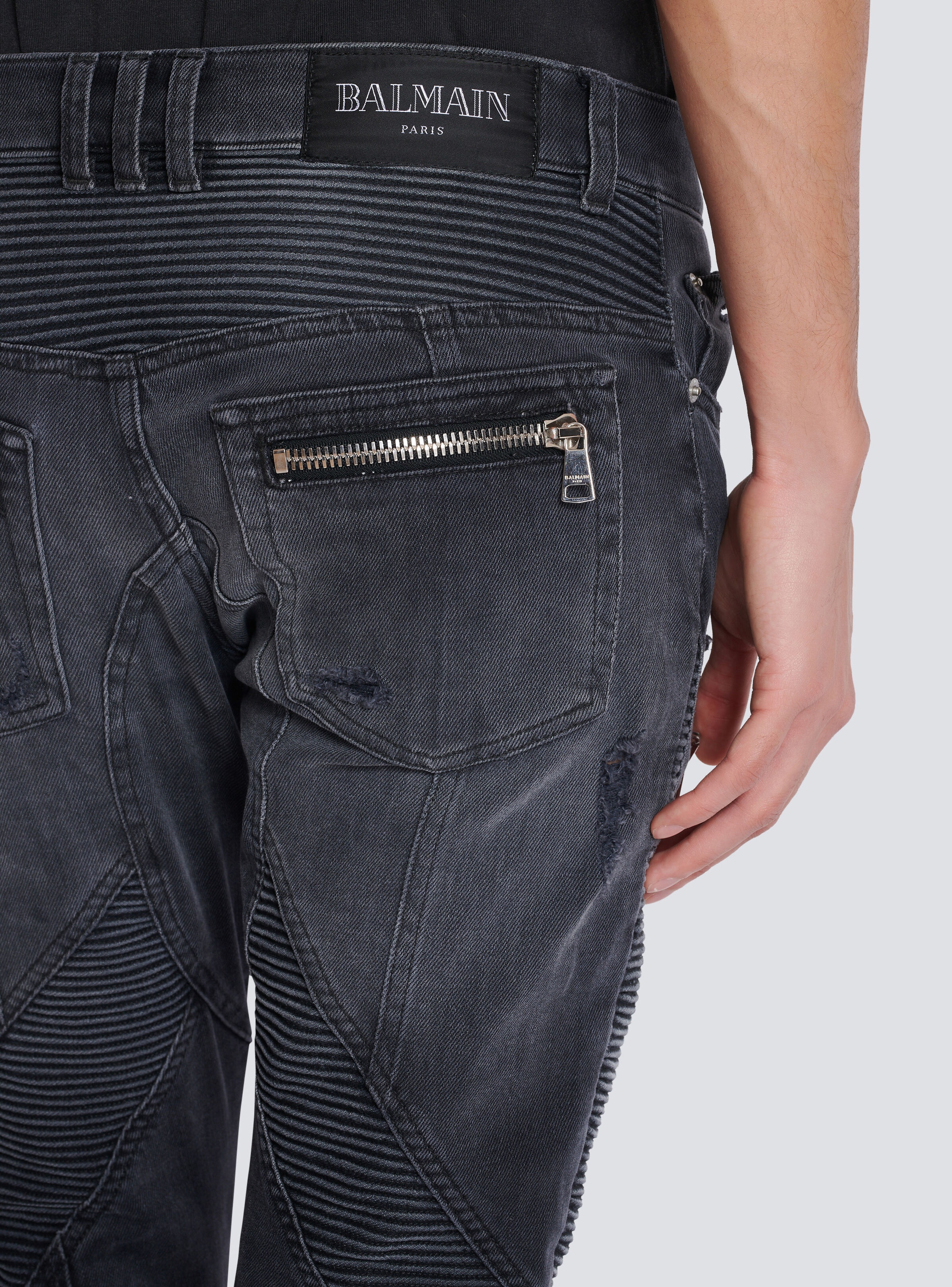 Biker jeans in faded denim - 8