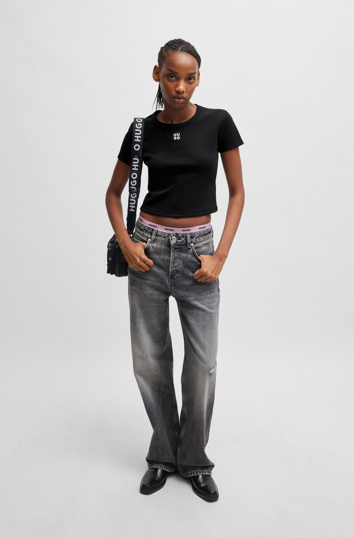 CROPPED SLIM-FIT T-SHIRT WITH STACKED LOGO - 3
