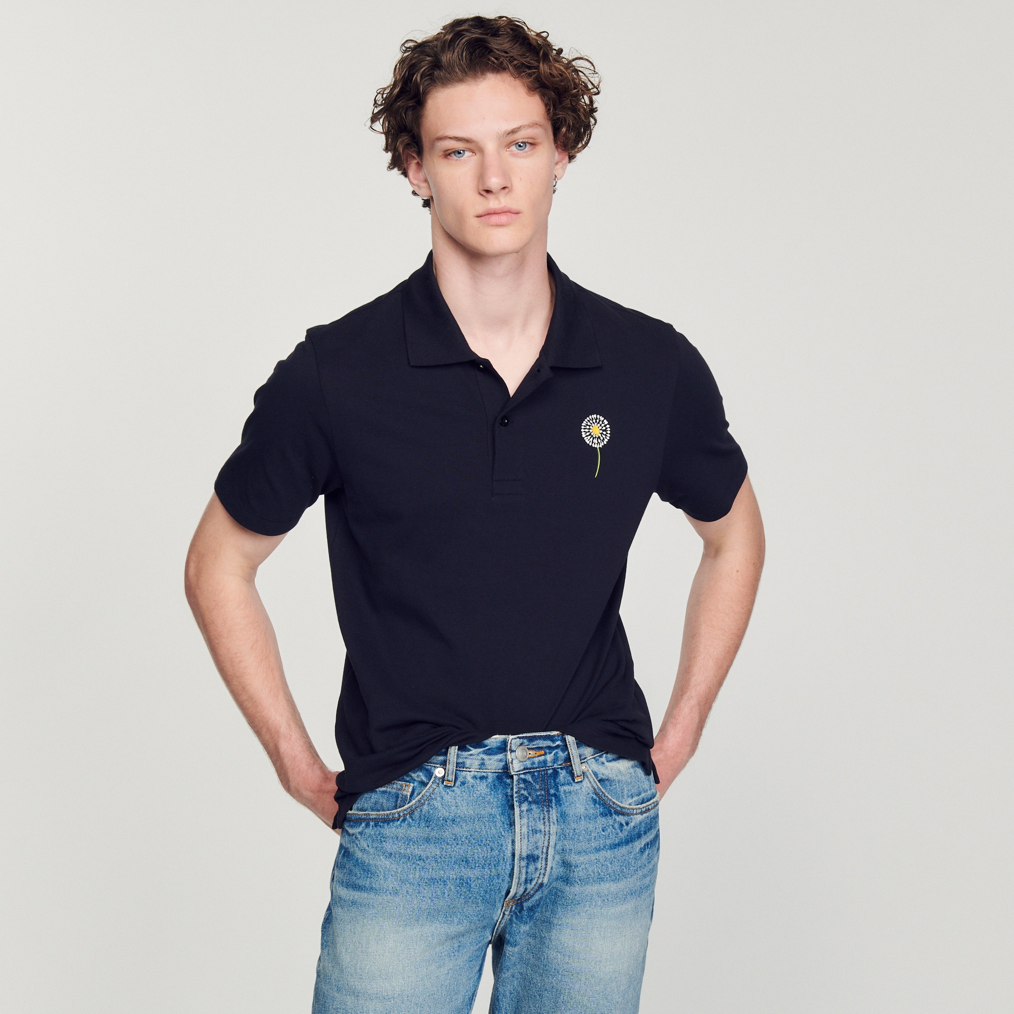 Embroidered dandelion polo shirt - 6