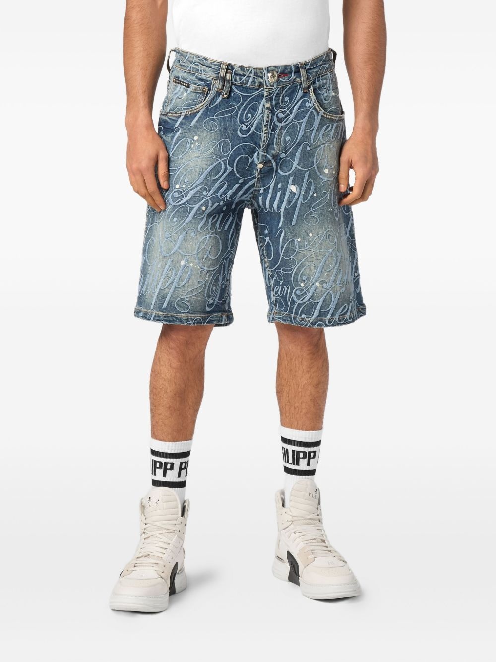 logo-embroidered denim shorts - 3