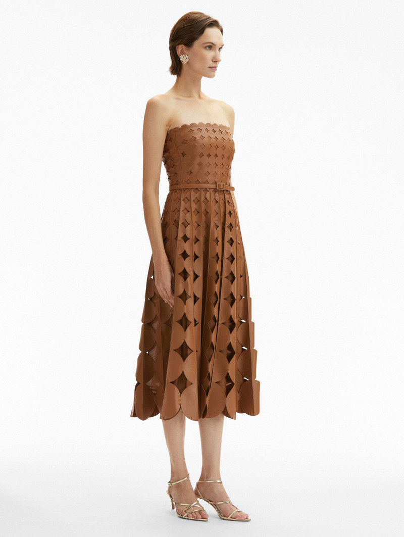 Oscar de la Renta GEOMETRIC CIRCLE CUTOUT LEATHER DRESS - 25SN2382LEA_COG |  REVERSIBLE