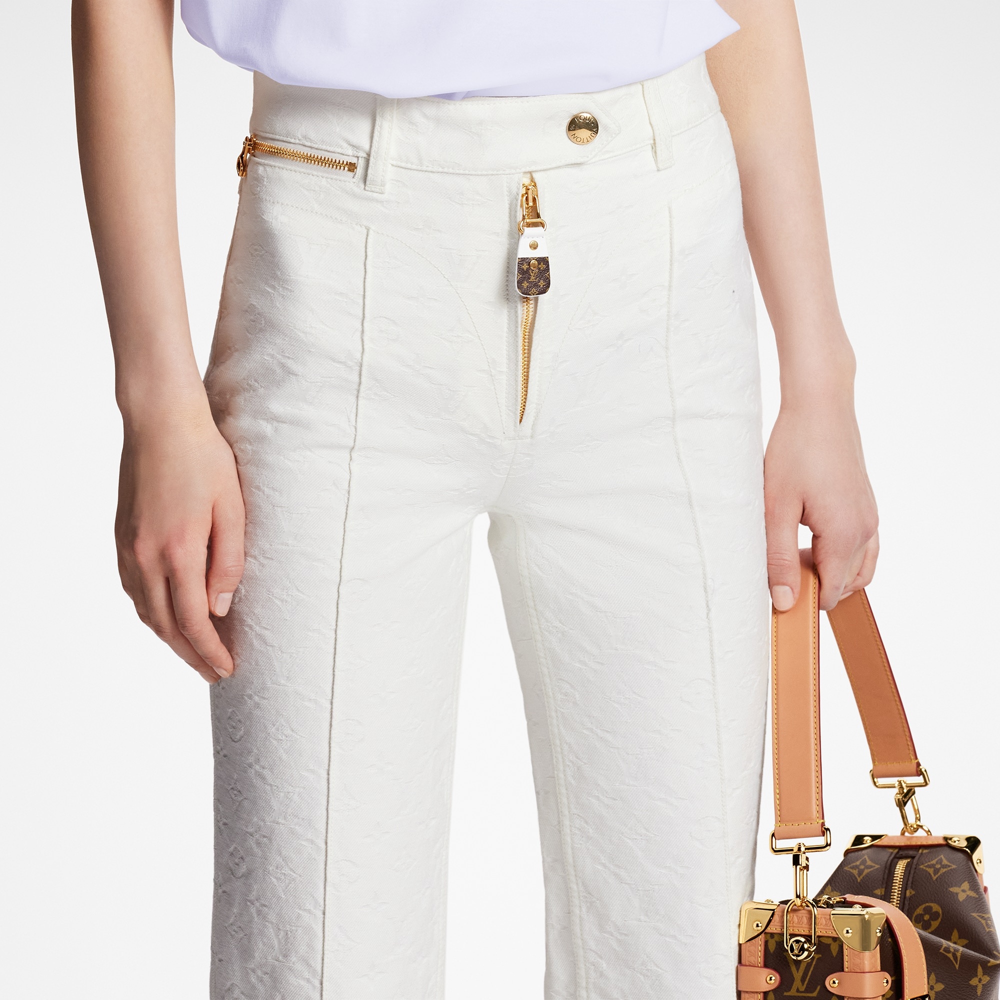 Monogram Jacquard Cropped Jeans - 4