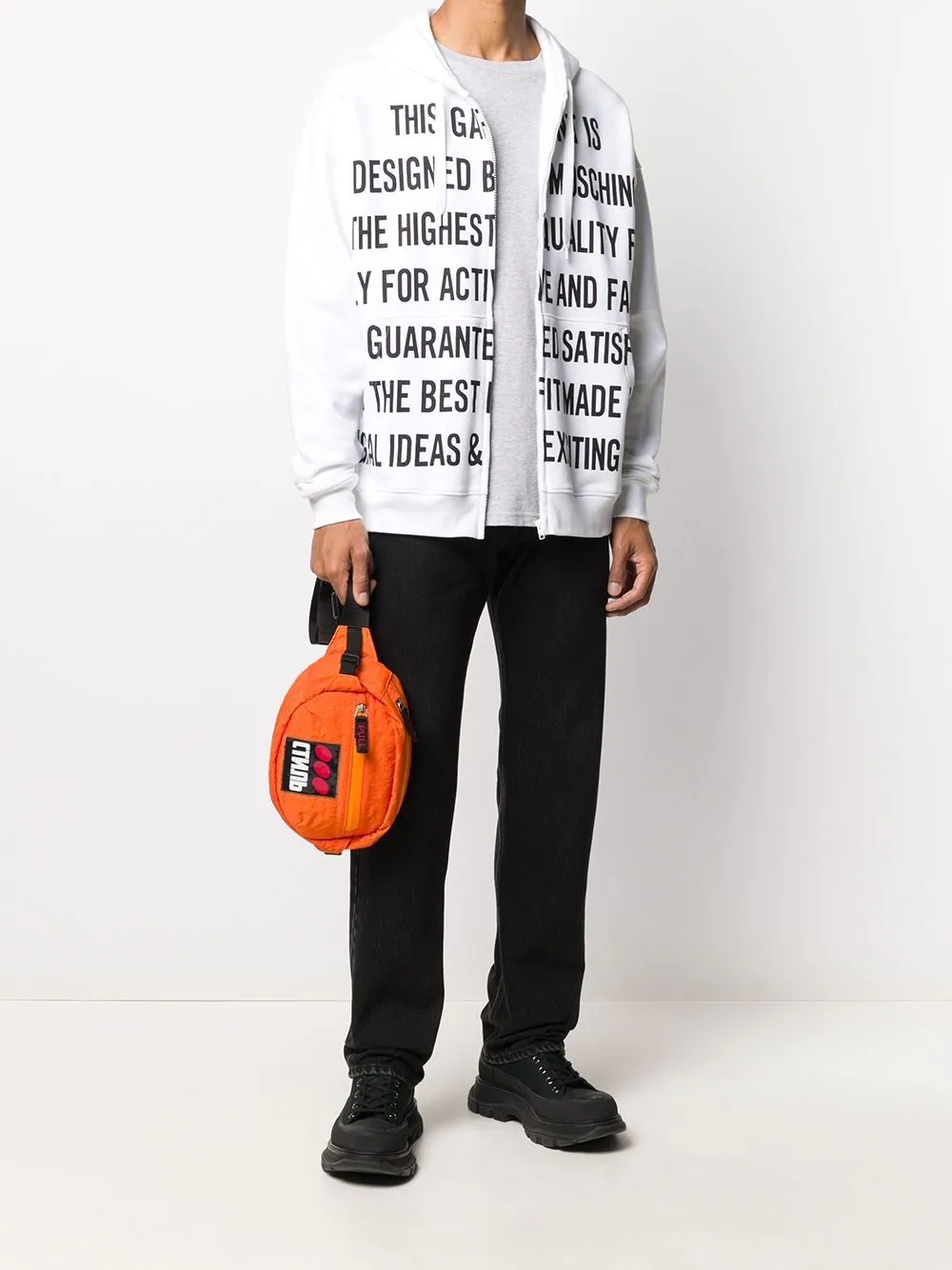 slogan-print zip-front hoodie - 2