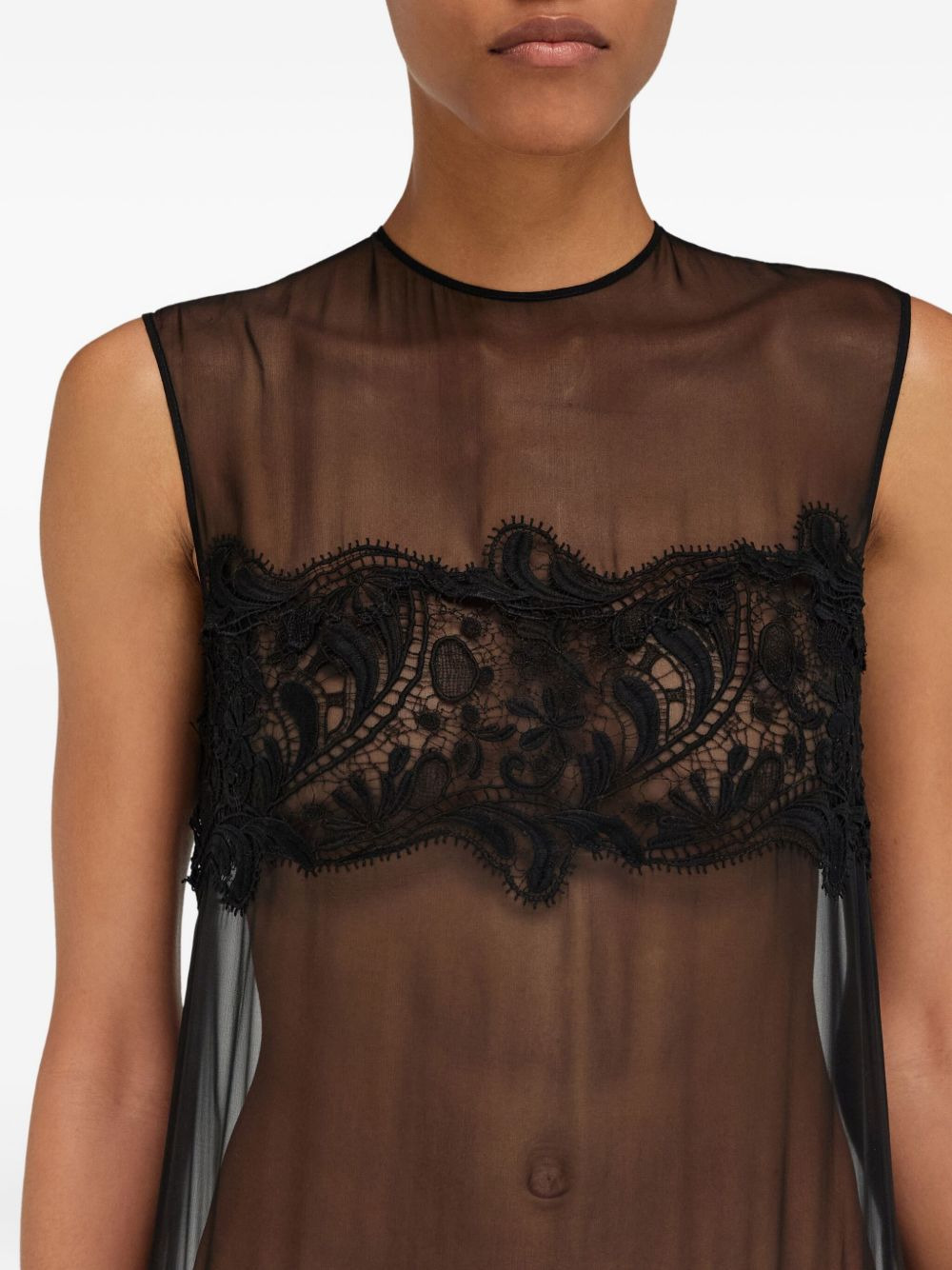 lace-shearling panel midi dress - 5