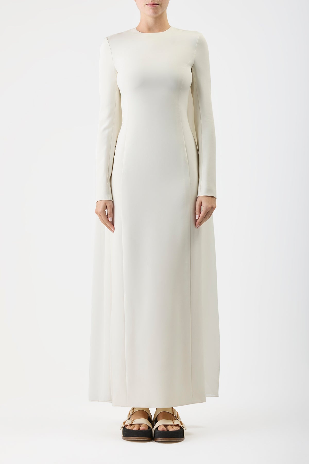 Carlota Draped Gown in Silk Wool Cady - 3