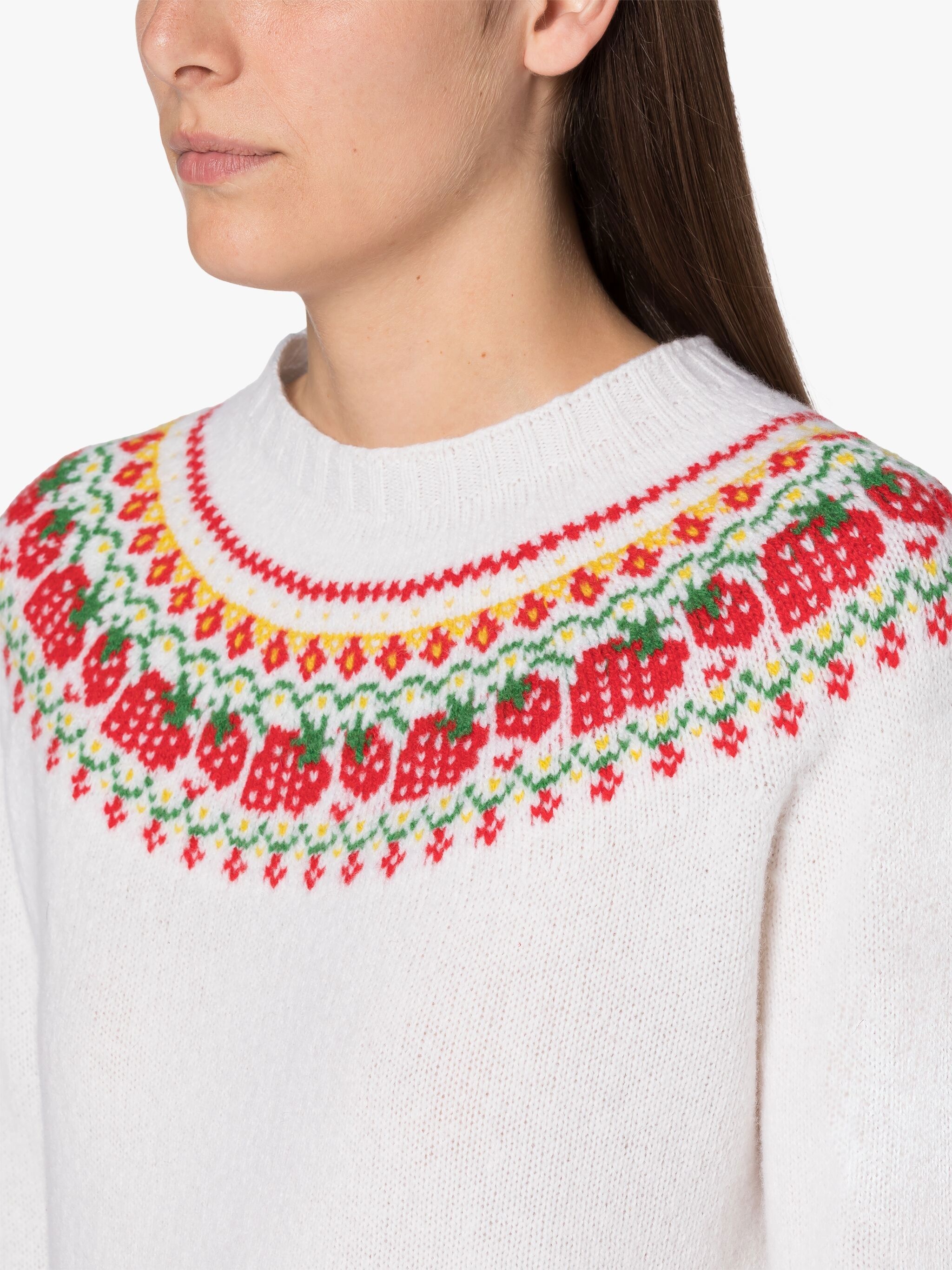 KELSI ICE WHITE WOOL FAIR ISLE CREWNEK SWEATER - 5