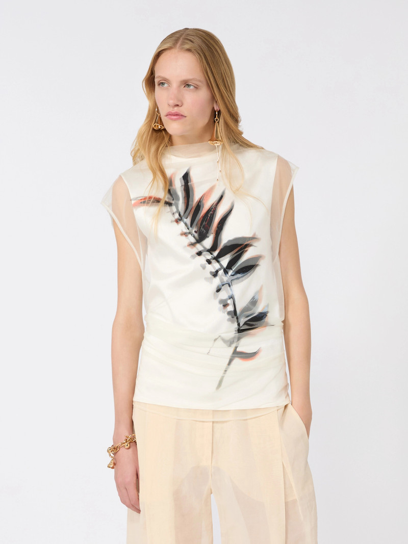 GENERO Sleeveless double-layer satin and tulle top - WHITE 5