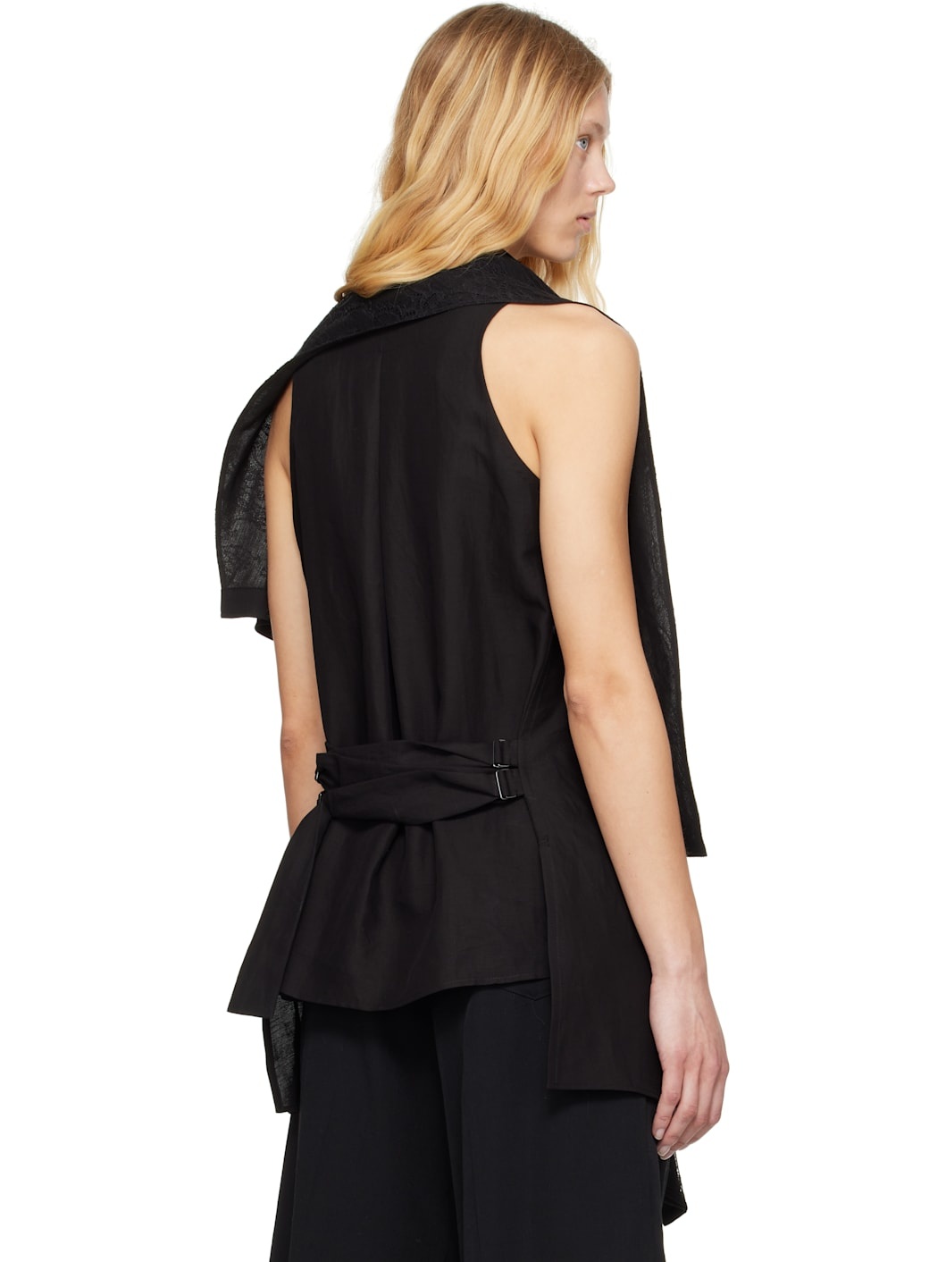 Black Draped Long Vest - 3