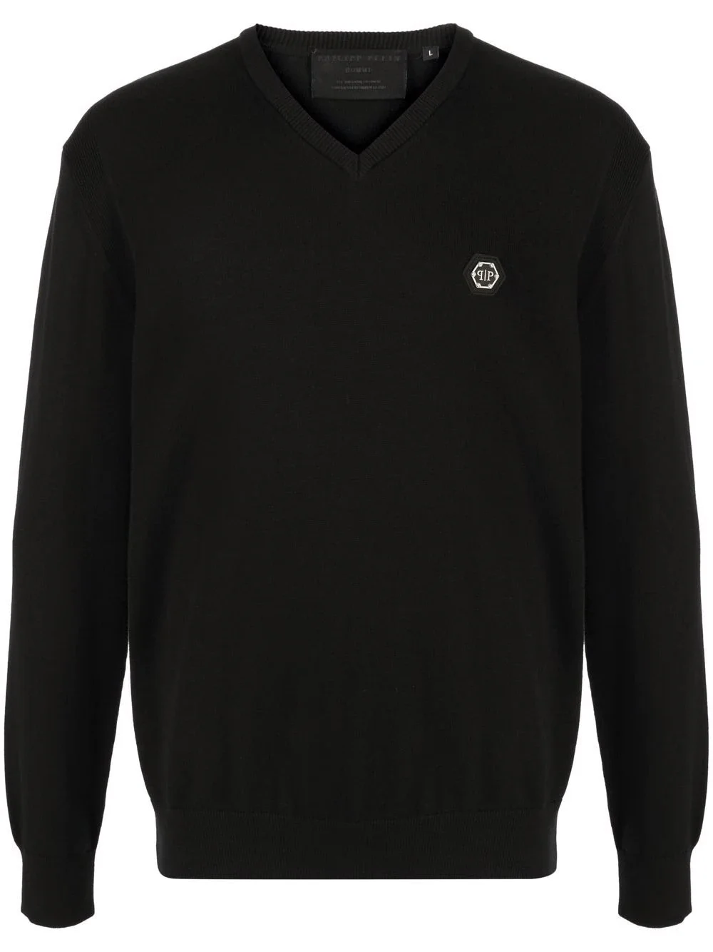 logo-patch V-neck jumper - 1