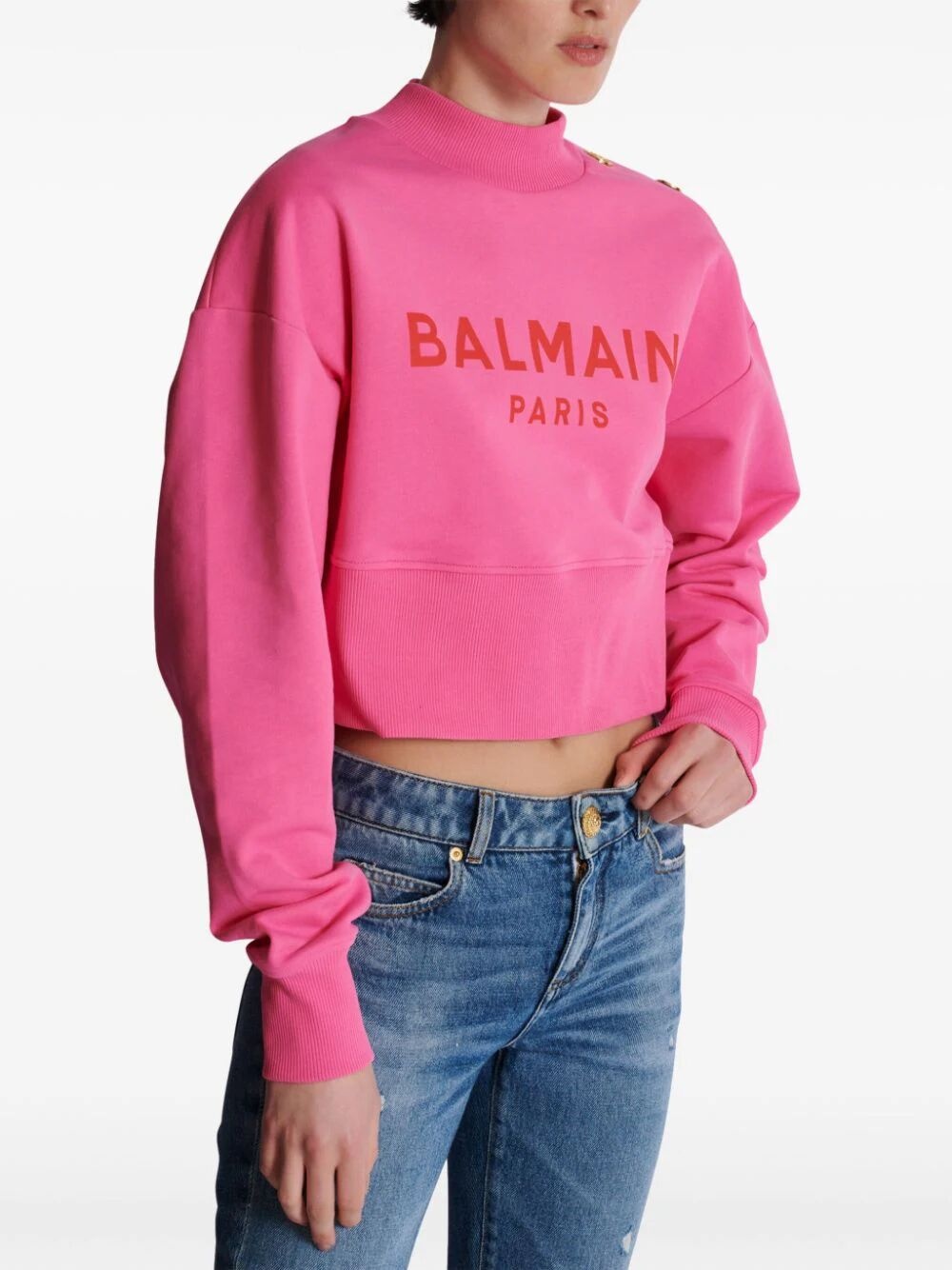 Cropped sweatshirt with balmain paris print - 6