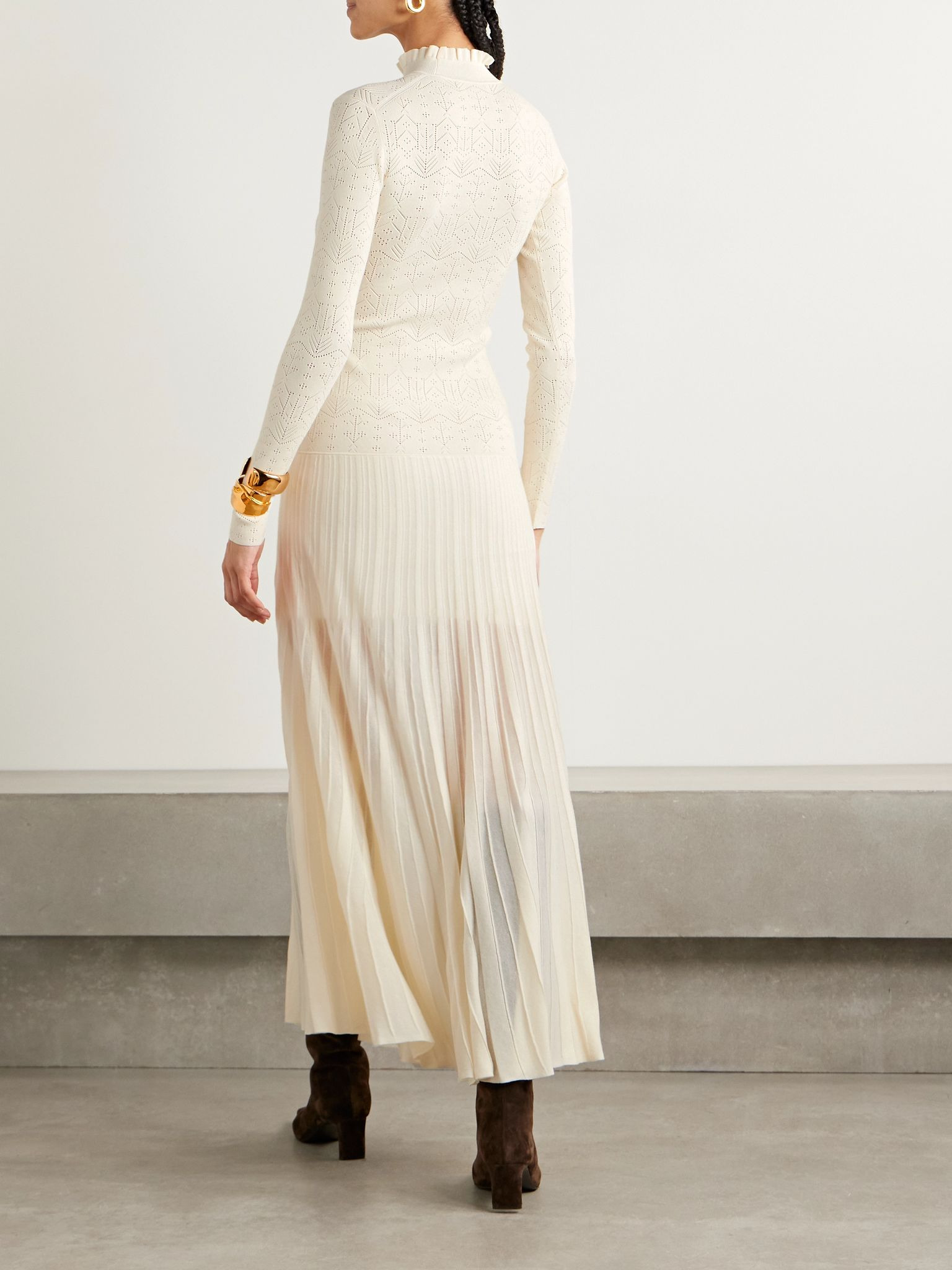 Gisole paneled pointelle-knit turtleneck maxi dress Ecru - 3