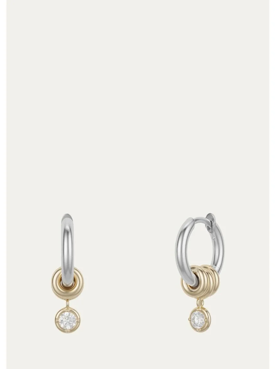 Zahra 18K Gold and Sterling Silver Diamond Drop Huggie Earrings - 1