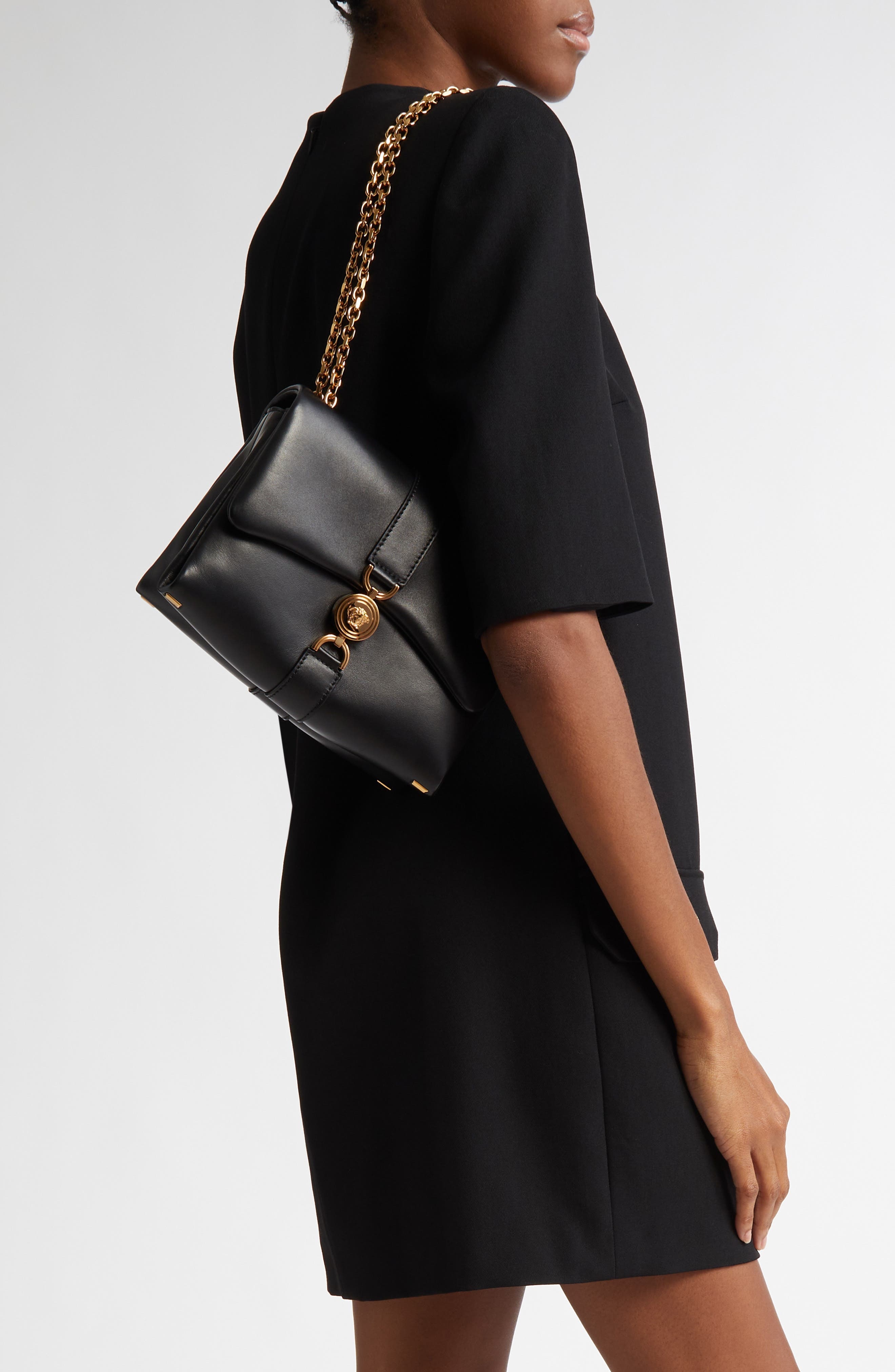 Versace Medusa 95 Kleio Leather Shoulder Bag in Black-Versace Gold at Nordstrom - 2