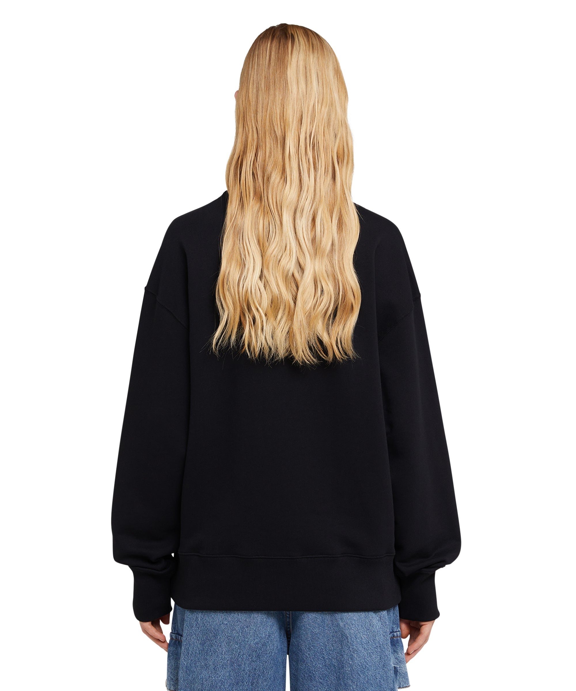 Cotton crewneck sweatshirt with brushstroke logo - 3