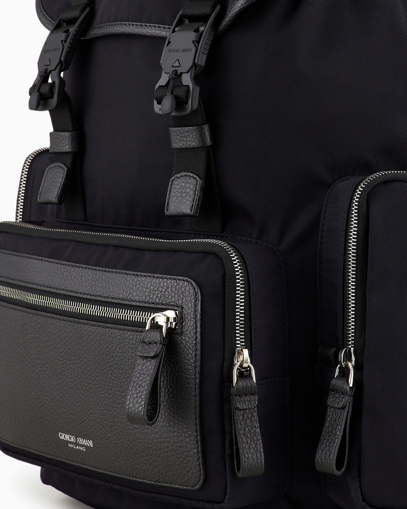 Recycled-nylon and pebbled-leather backpack ASV 5