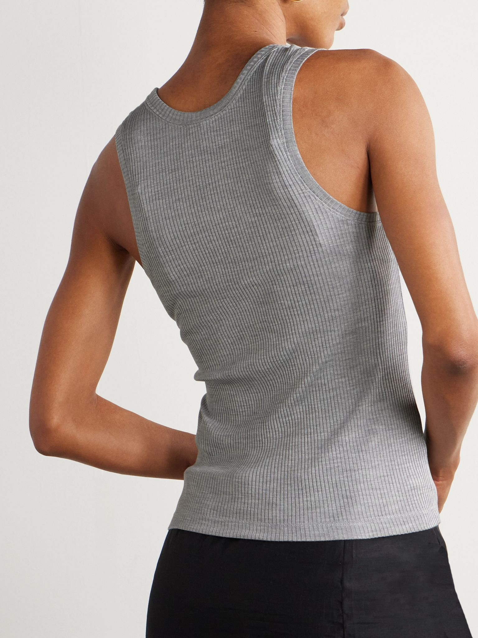 Anagram embroidered ribbed silk-jersey tank Gray - 3