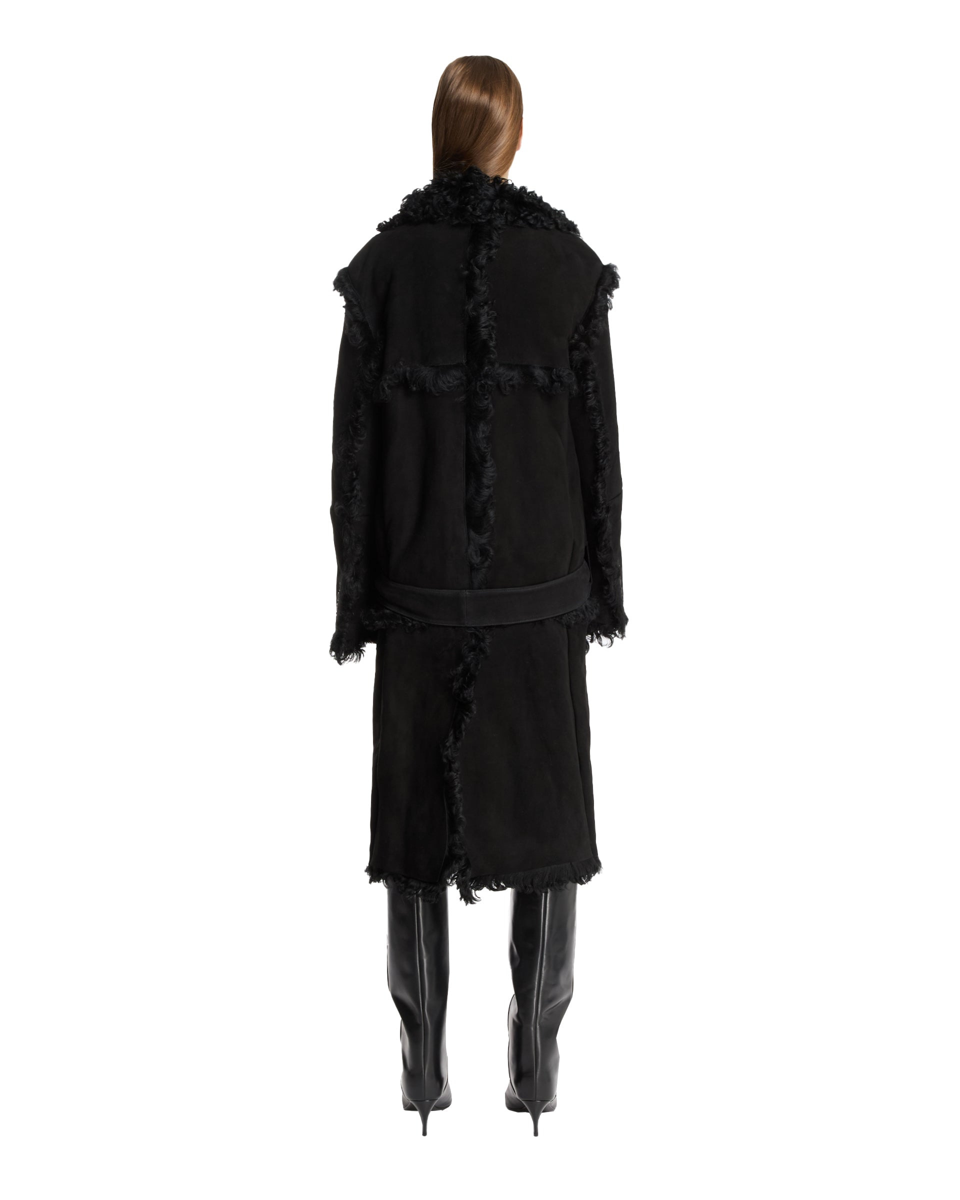 Black Long Shearling Coat - 3