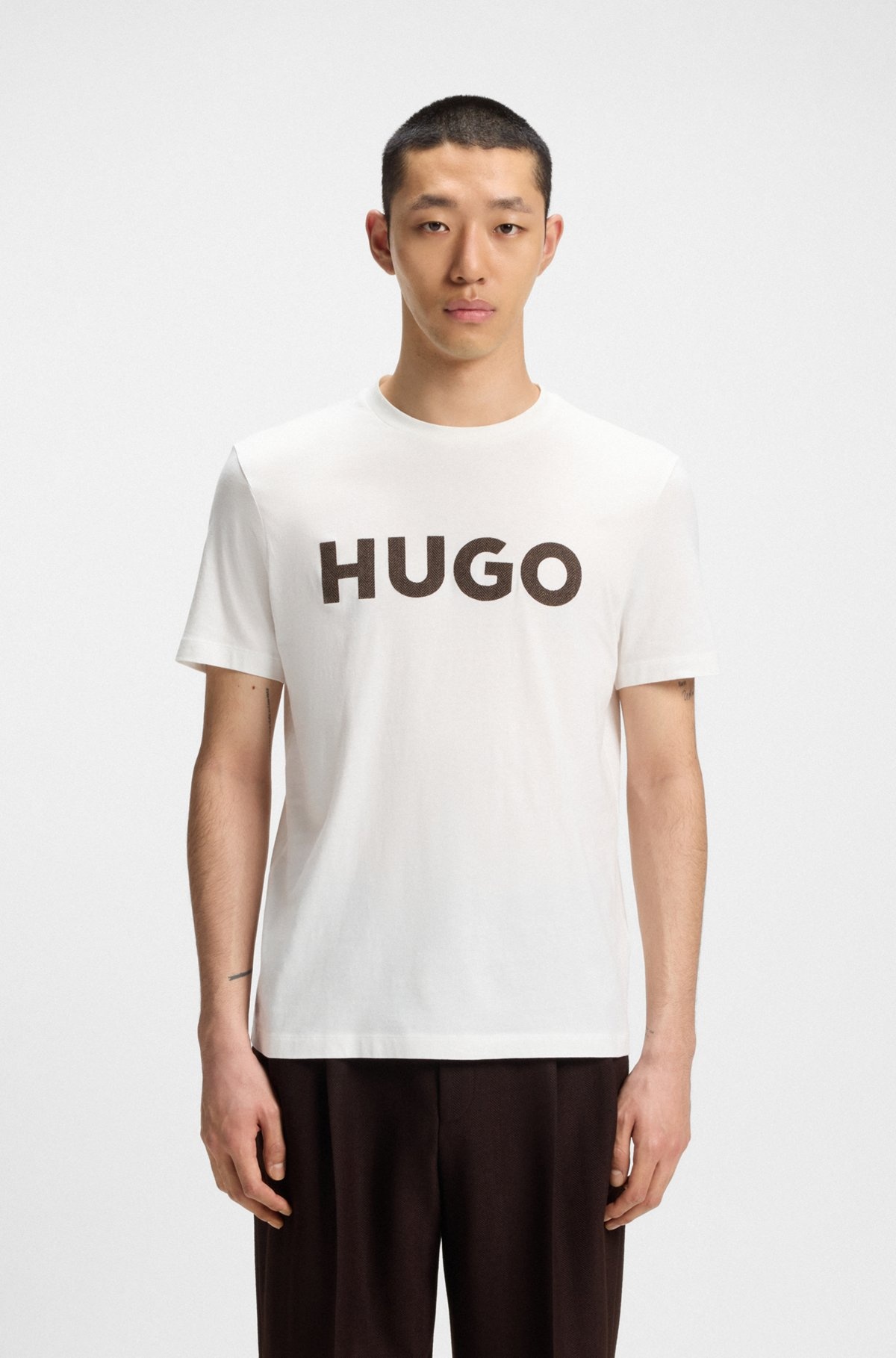COTTON-JERSEY T-SHIRT WITH HERRINGBONE LOGO - 2
