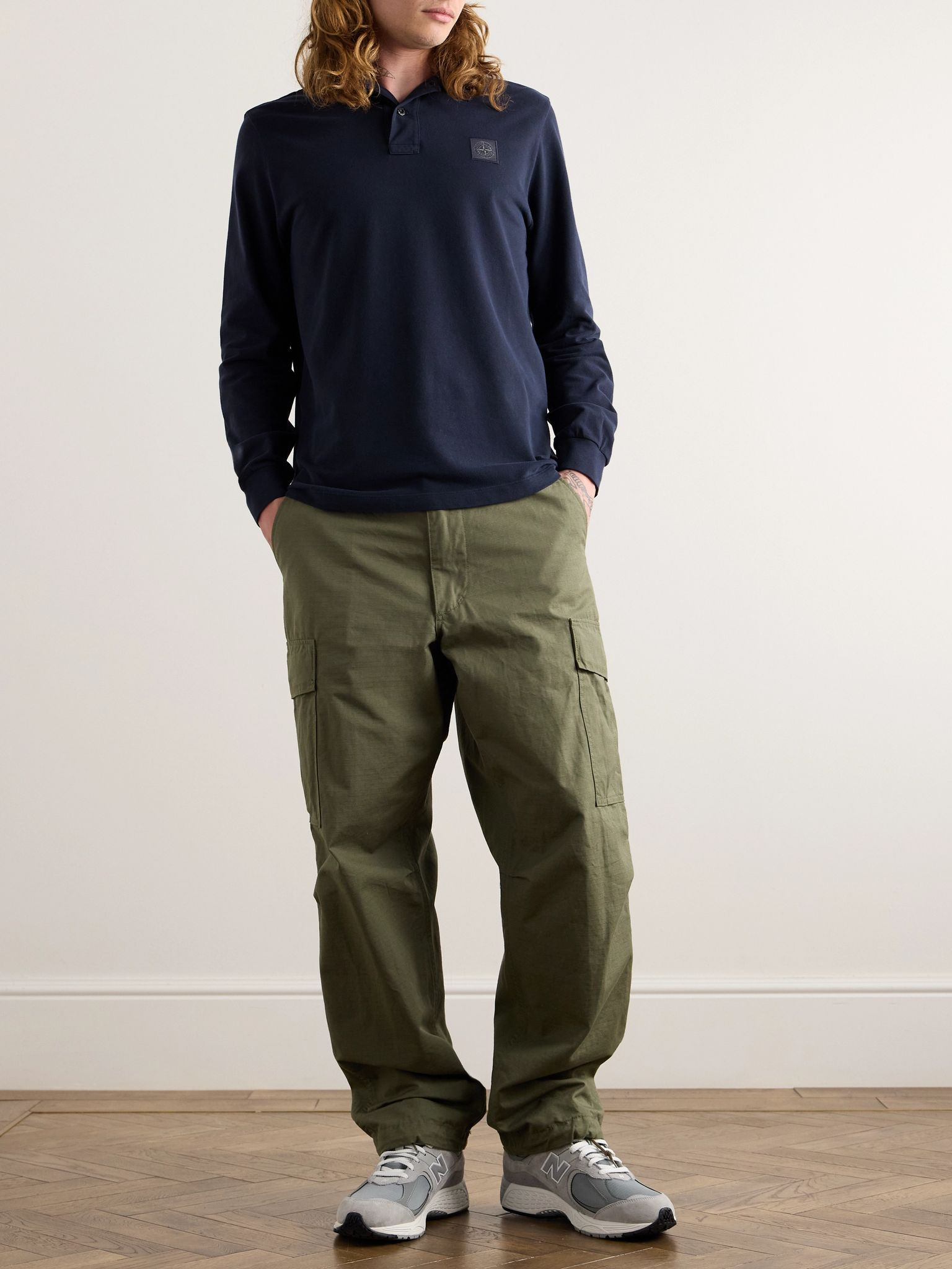 Logo-Appliquéd Garment-Dyed Cotton-Piqué Polo Shirt Navy - 2