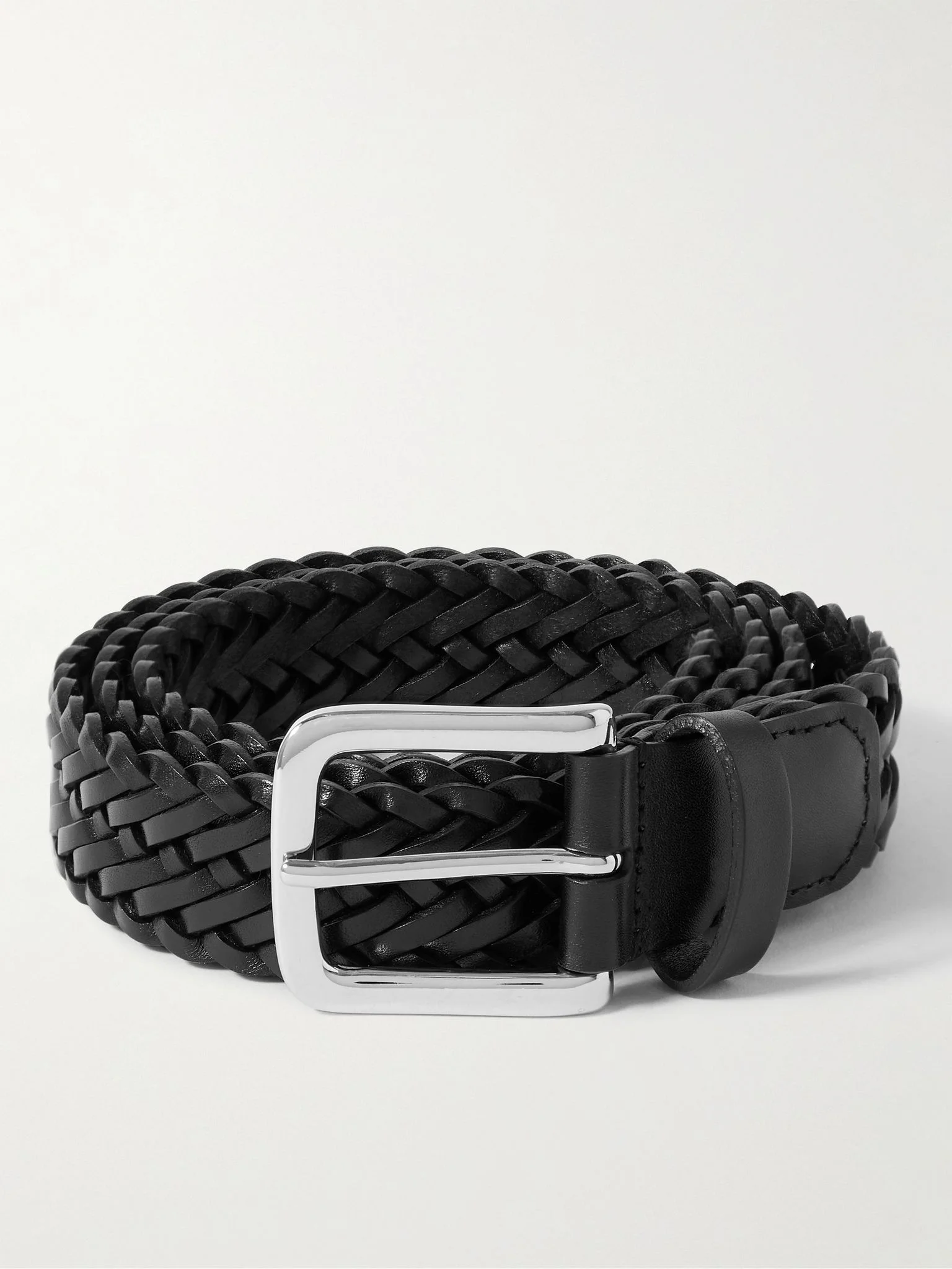 3cm Woven Leather Belt Black - 1