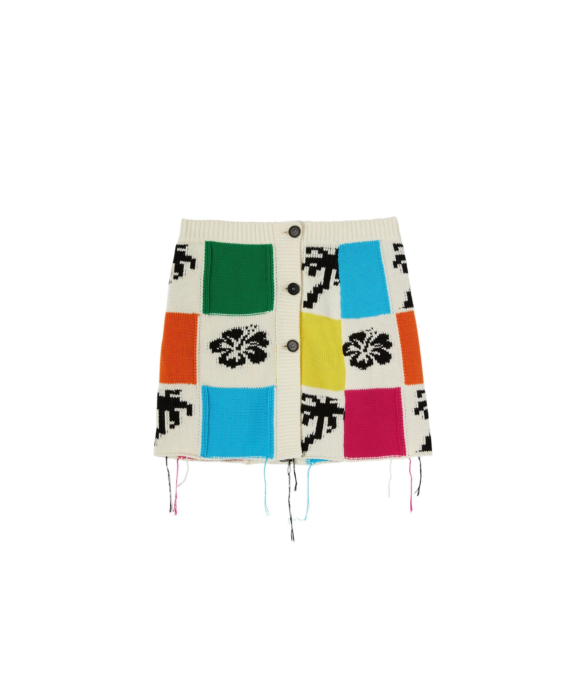Patchwork knit mini skirt with hibiscus and palm inlays - 1