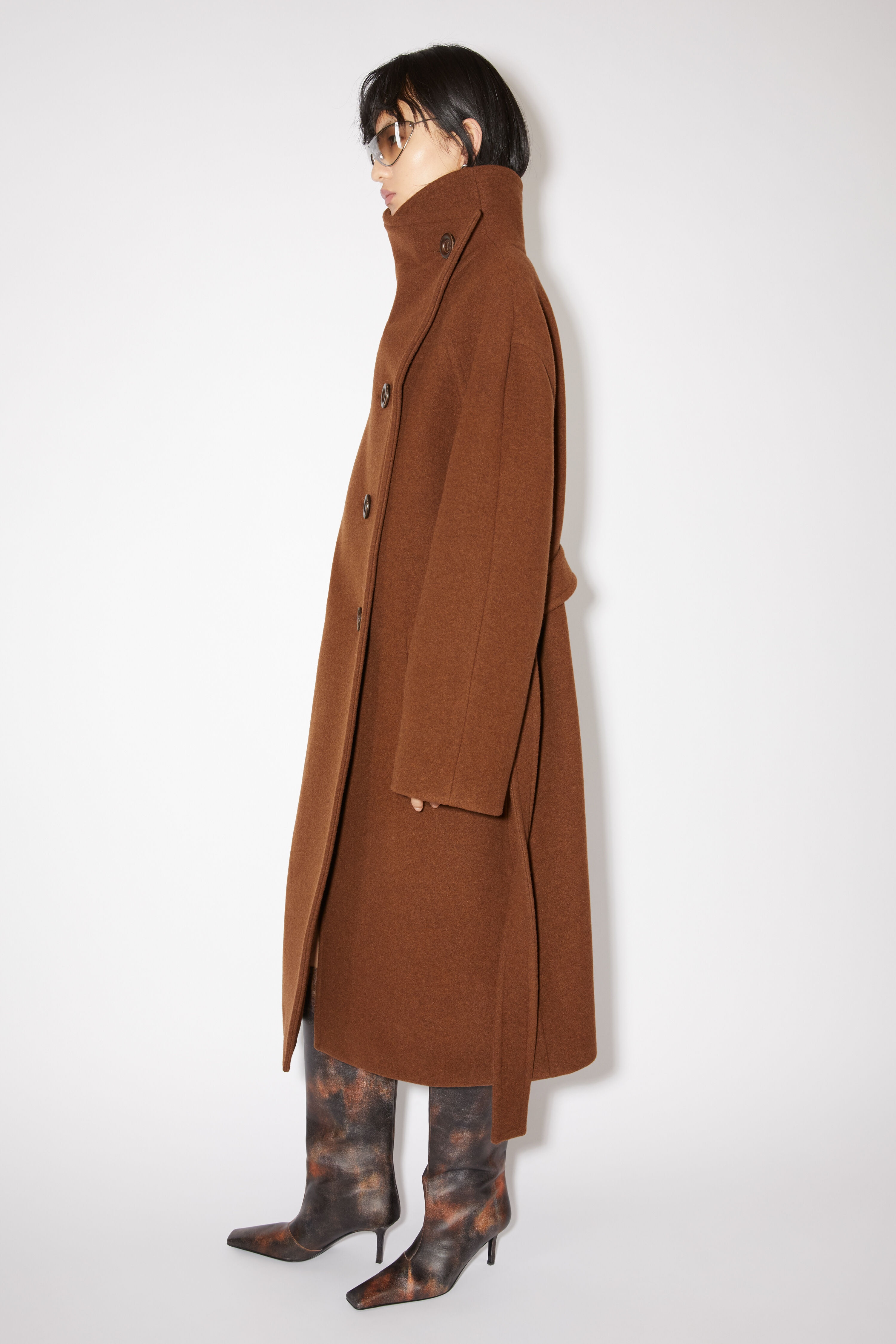 Double-breasted belted wool coat - Camel brown - 4