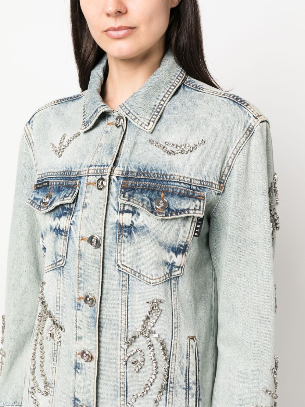crystal-embellished denim jacket - 5