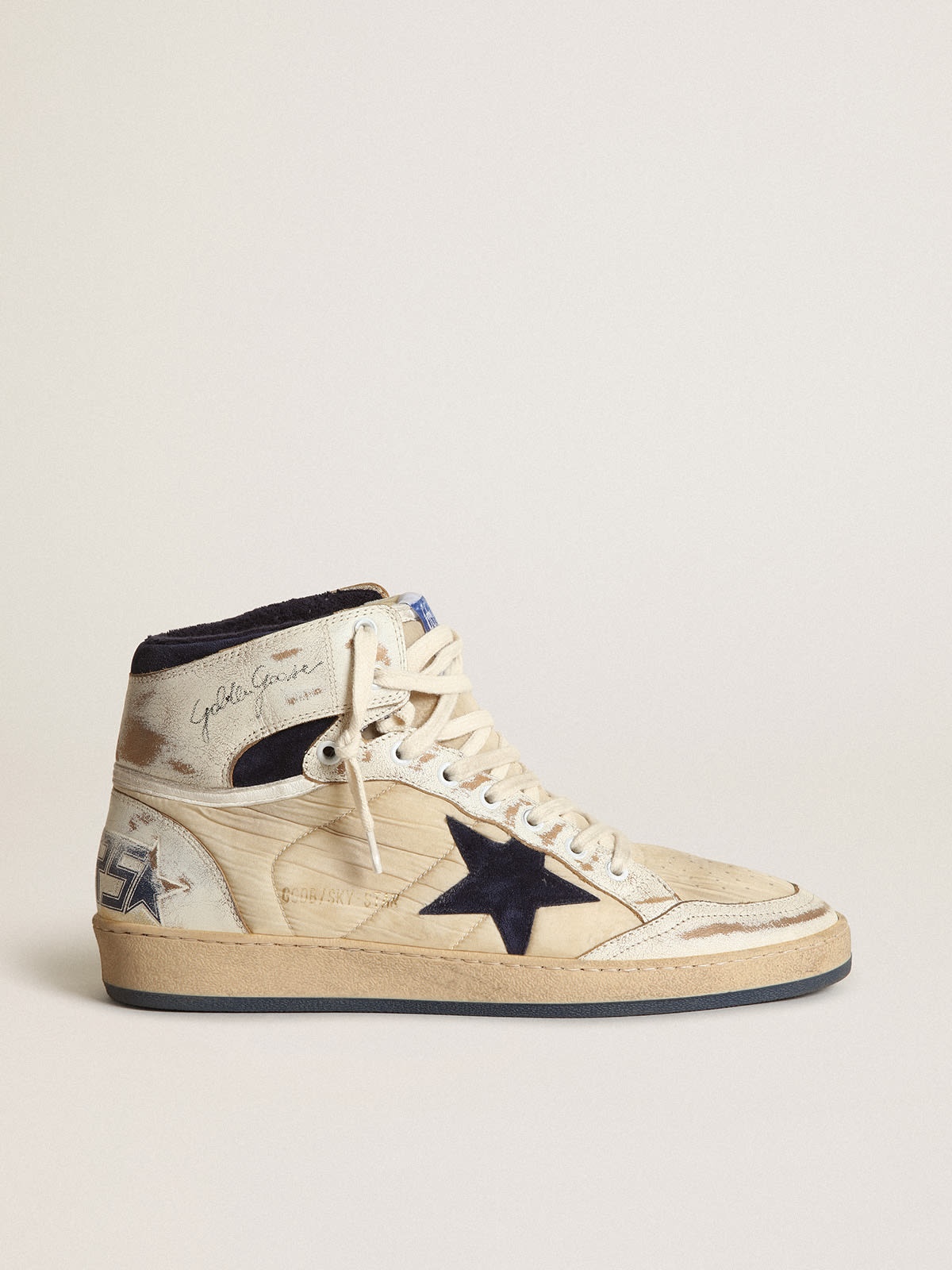 Men's Sky-Star in cream-colored nylon and leather with blue suede star - 1