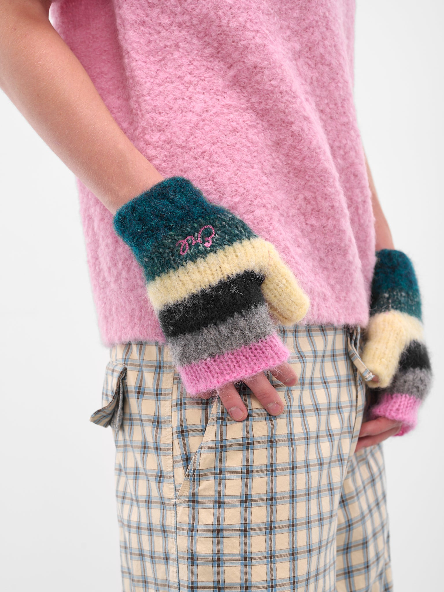 Multi-Color Stripe Knit Mittens - 3