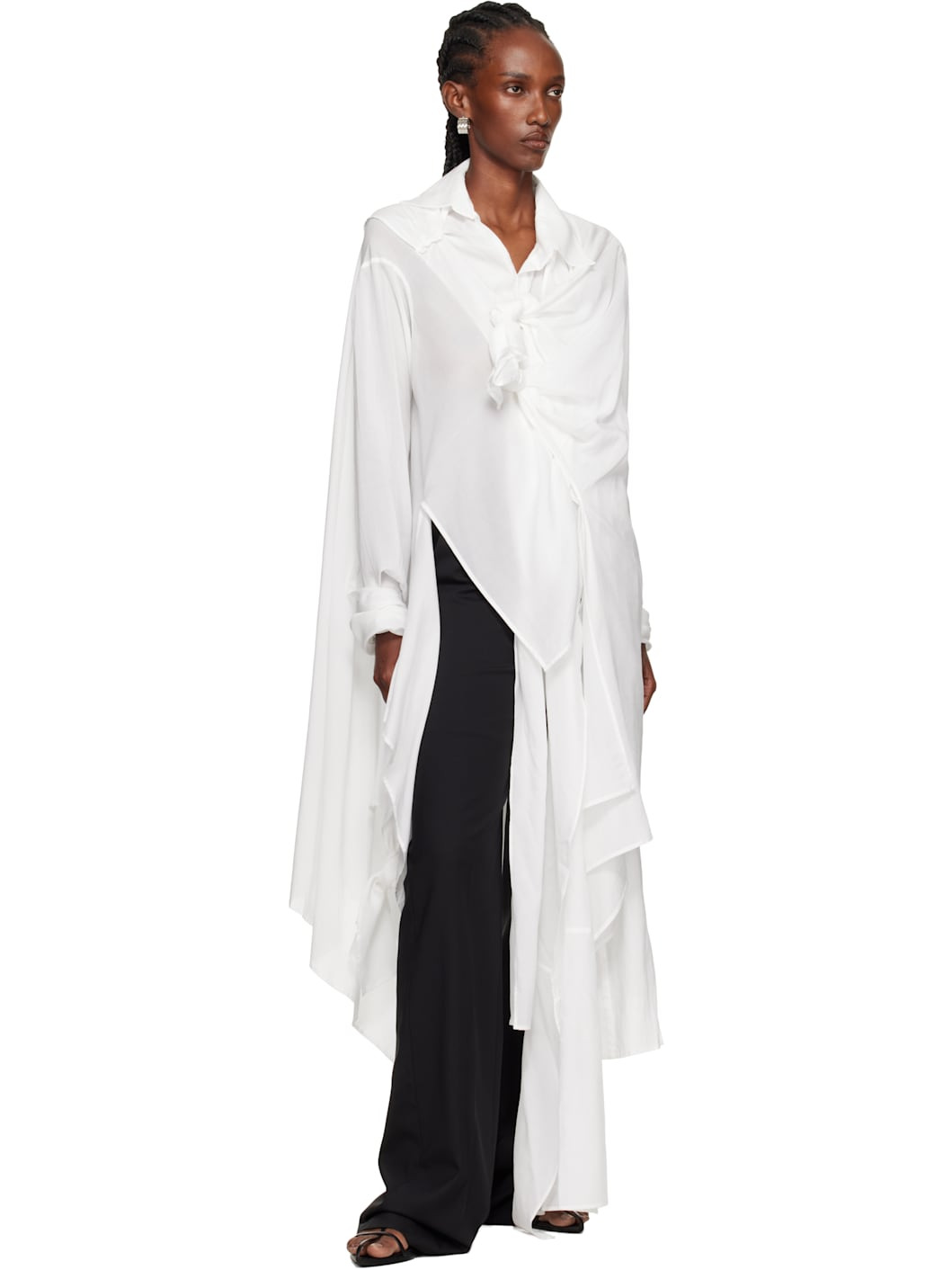 White Draped Blouse - 4