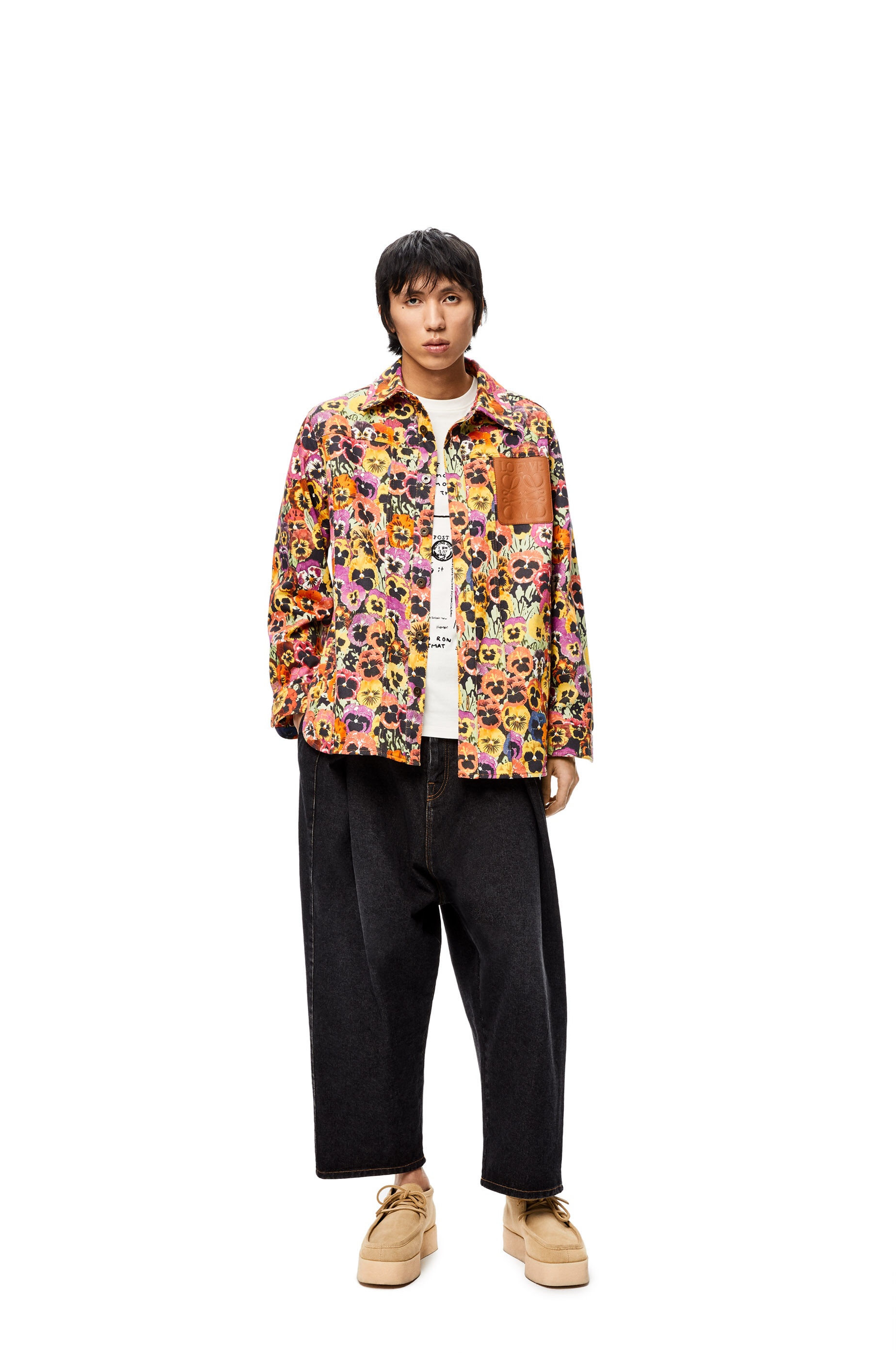 Pansies all over print shirt in cotton - 2