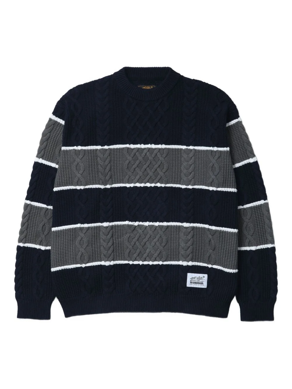X EDDIE BAUER STRIPED CABLE-KNIT SWEATER - 1