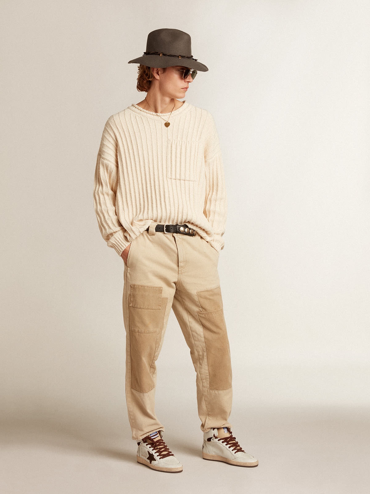 Men's wool gabardine pants in sand